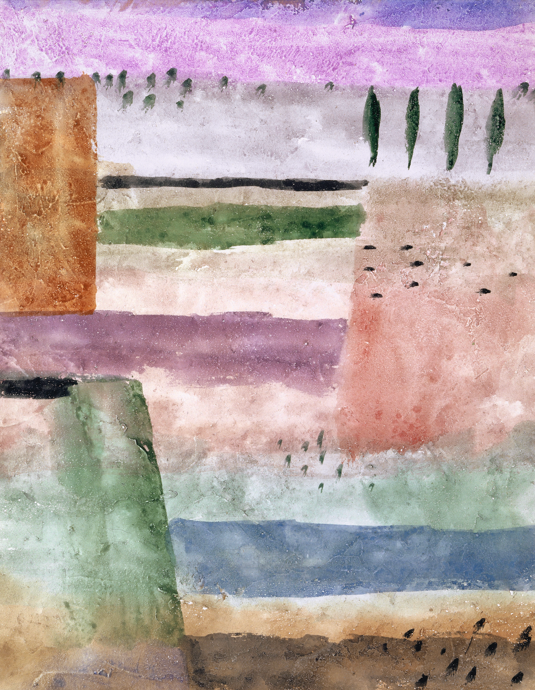 Akoestisch schilderij met Landschap met populieren