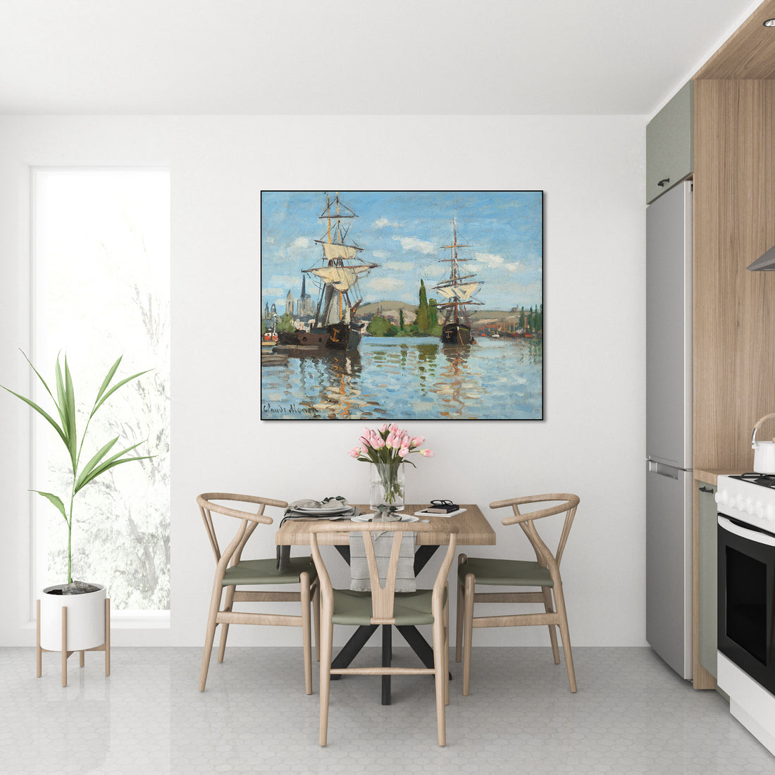 Akoestisch schilderij met Schepen op de Seine bij Rouen