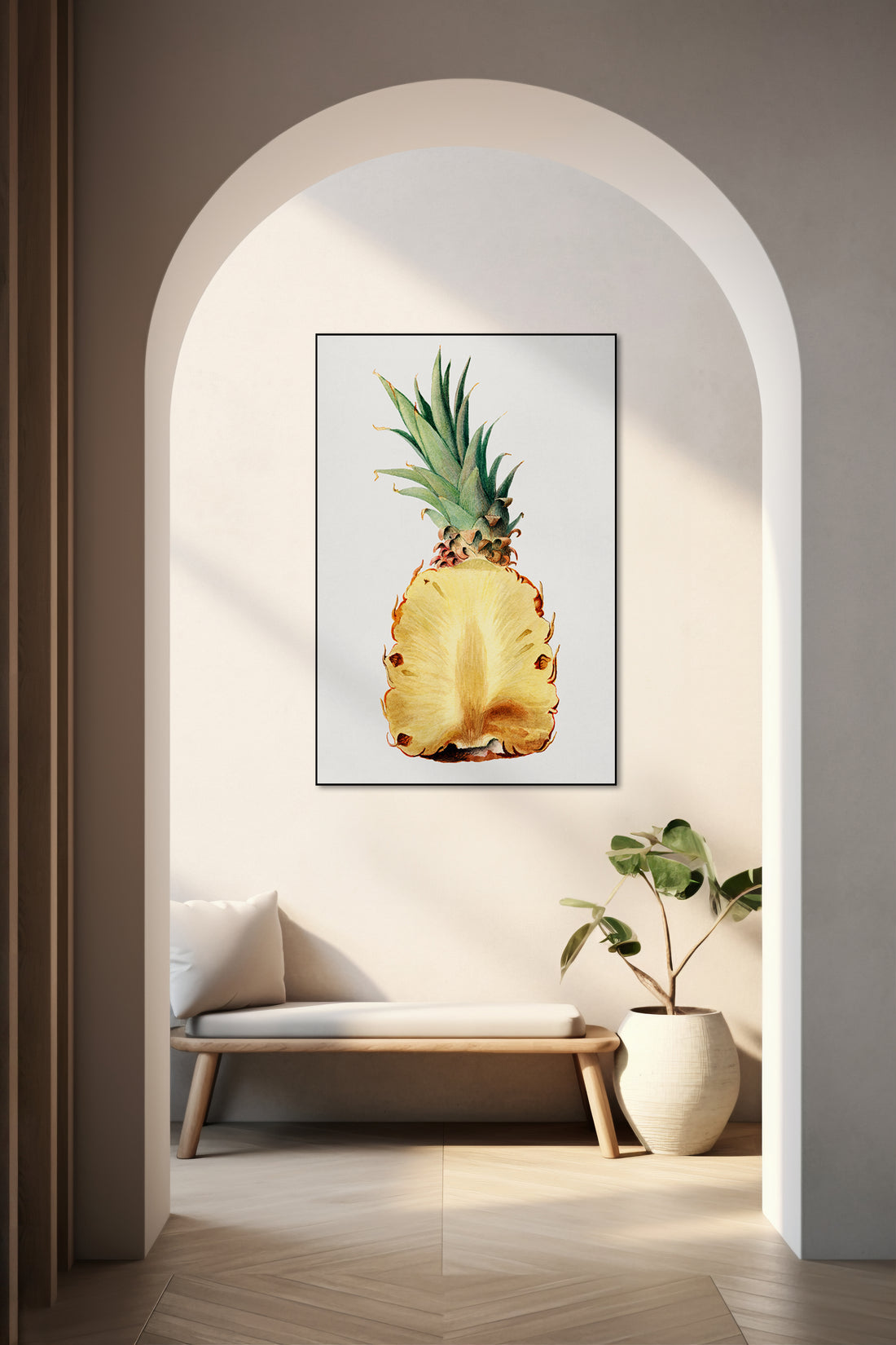 Akoestisch schilderij met Vintage illustratie van een gehalveerde ananas