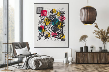 Akoestisch paneel abstract in woonkamer