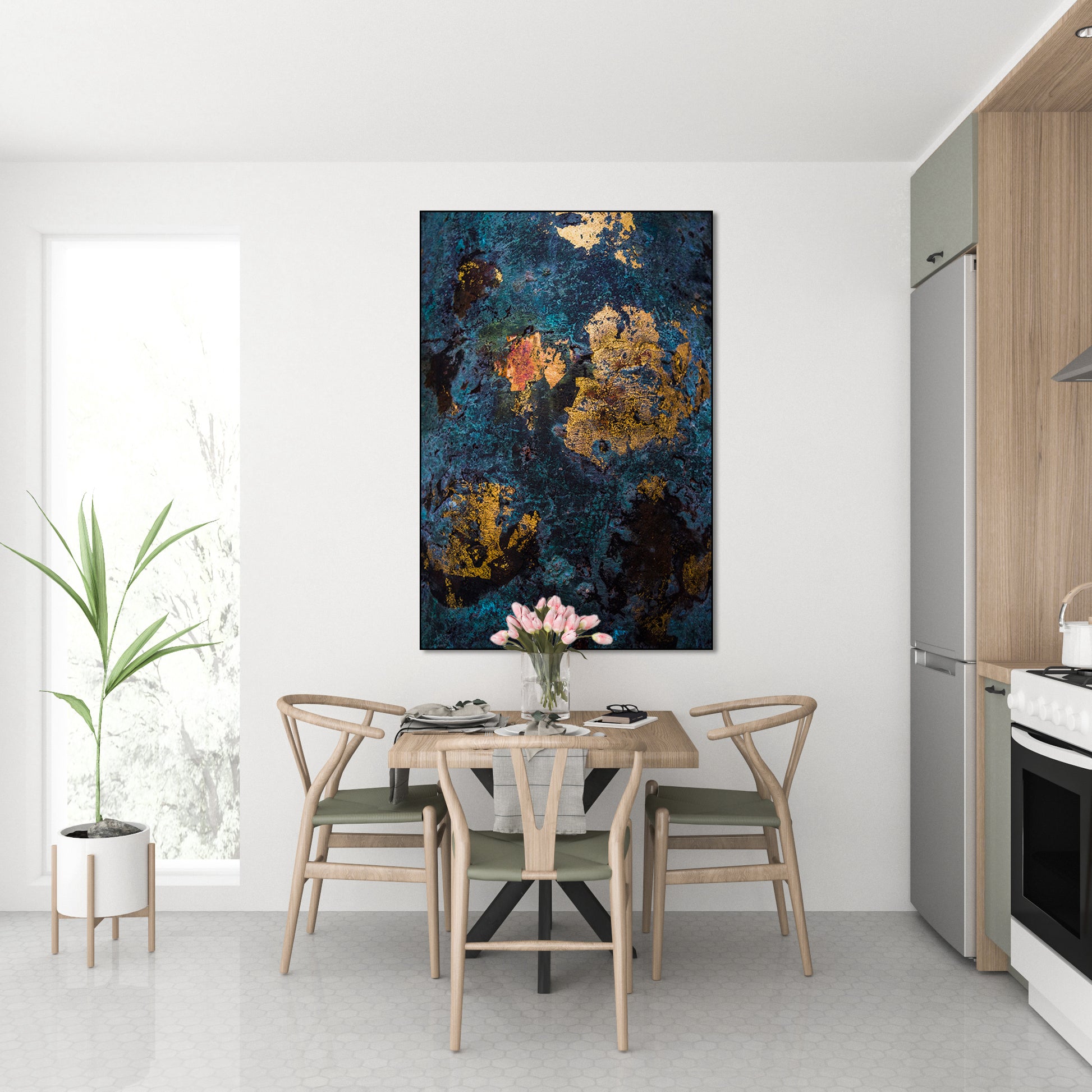 Abstract blauw goude zee - AkoestischeMuur