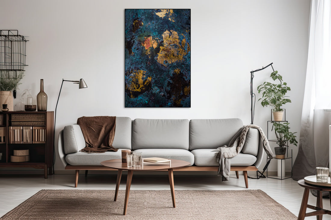 Abstract blauw goude zee - AkoestischeMuur