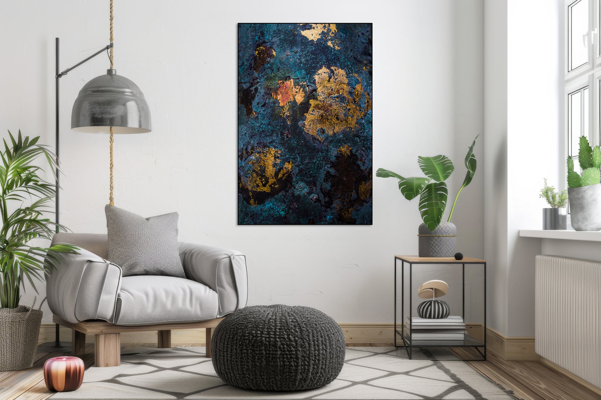 Abstract blauw goude zee - AkoestischeMuur