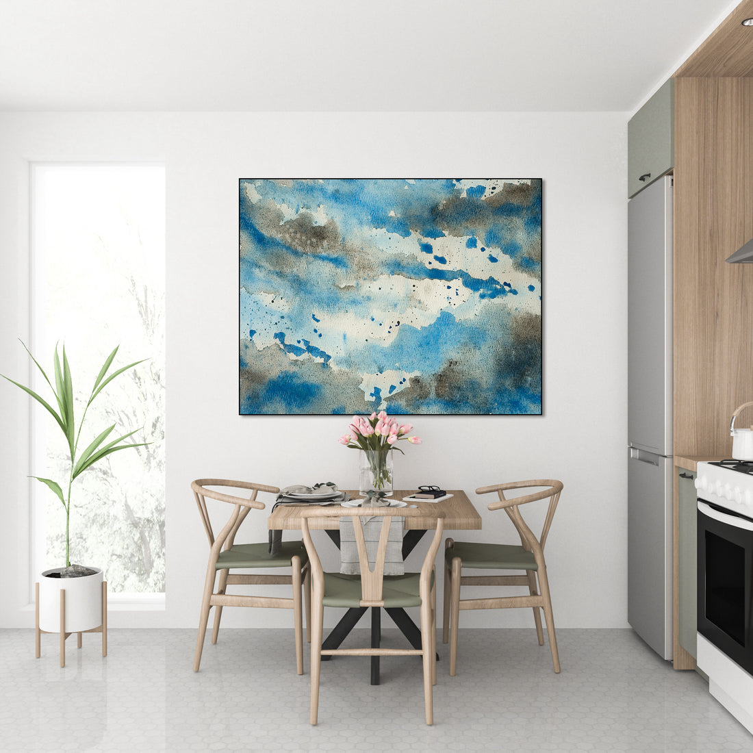 Abstract waterverf blauwe wolken - AkoestischeMuur