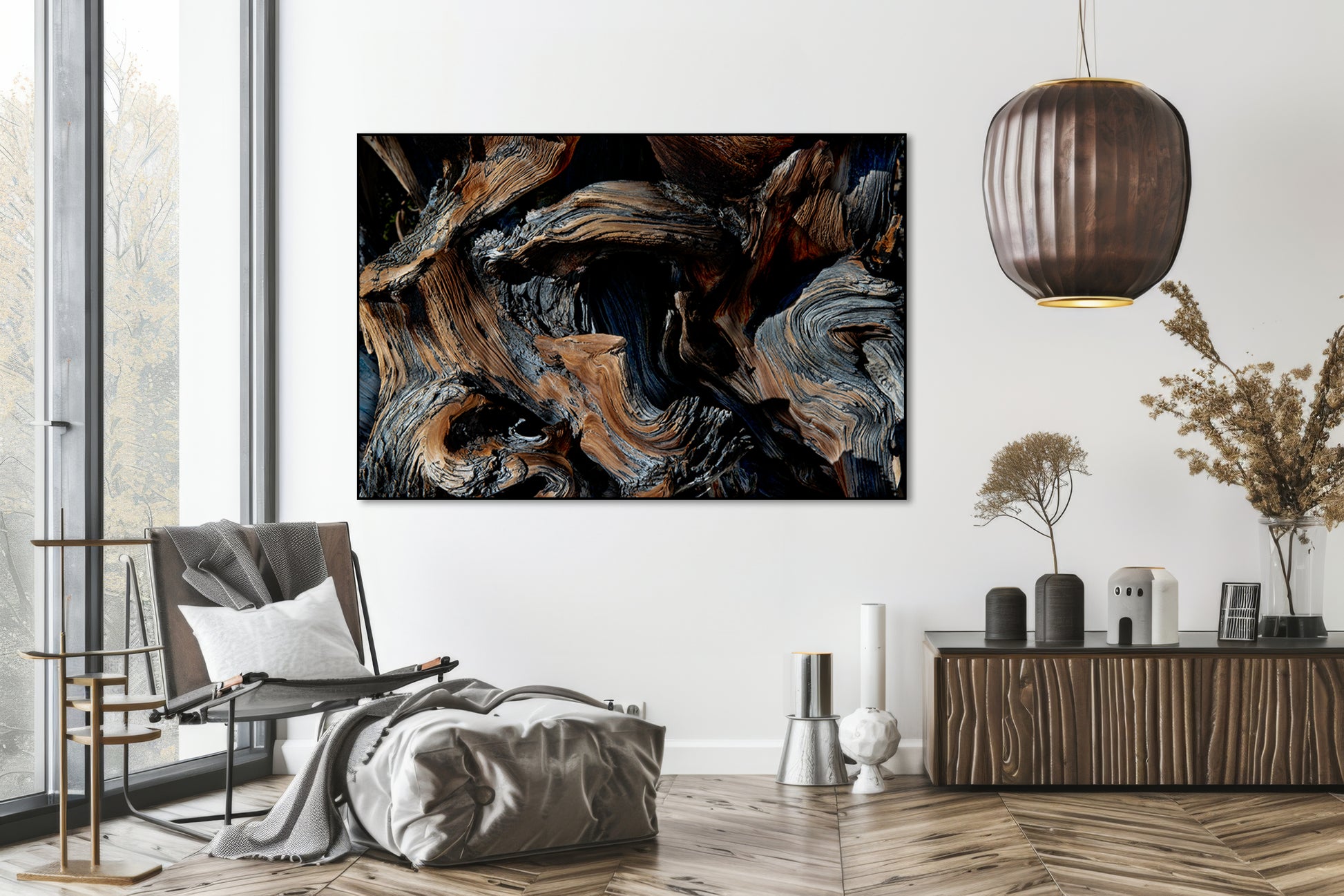 Akoestisch schilderij Abstracte bomenstructuur in woonkamer groot