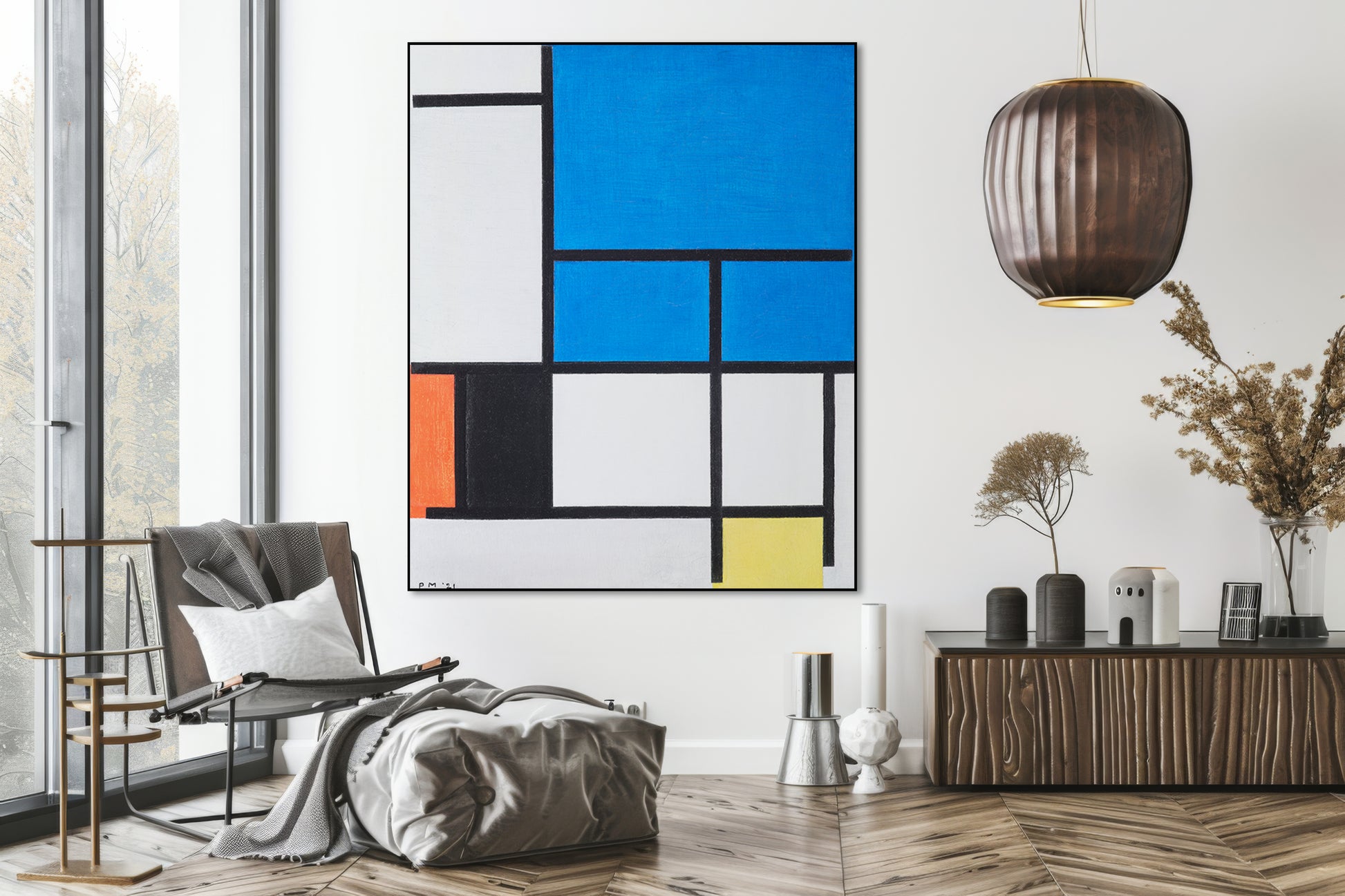 Akoestisch schilderij met Abstract blauw vlak – kunst - Woonkamer