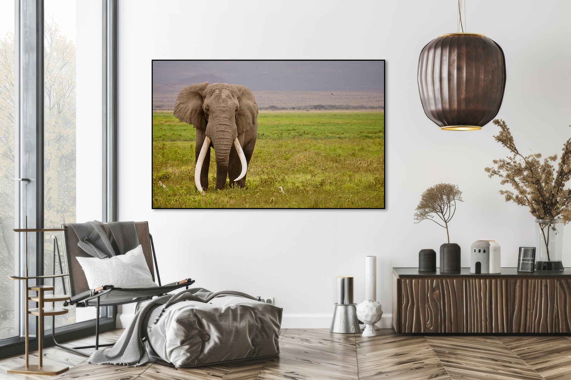 Akoestisch schilderij met Afrikaanse olifant in het wild - Woonkamer