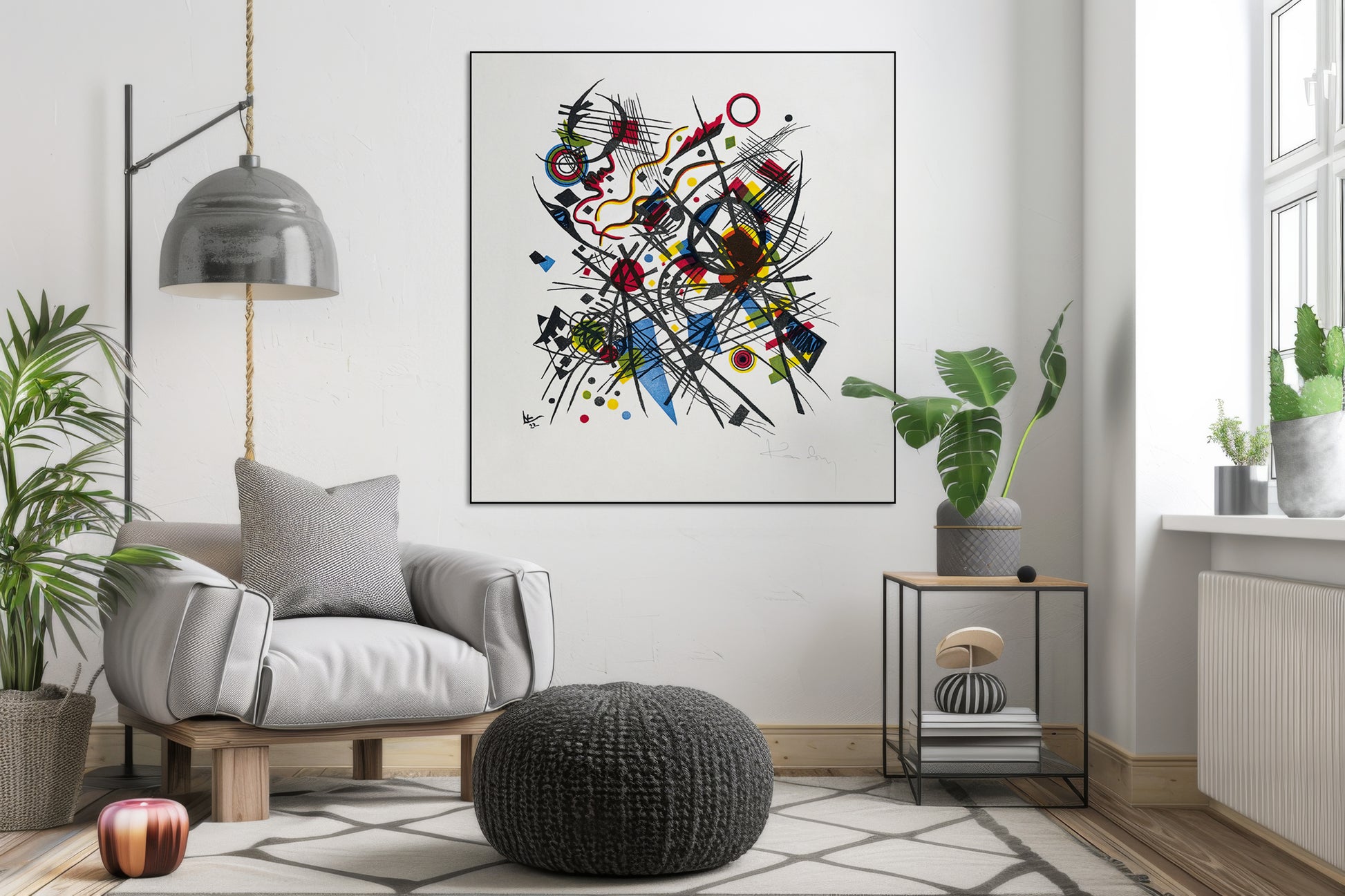 Akoestisch schilderij met Bauhaus litho – moderne kunst - Woonkamer 2