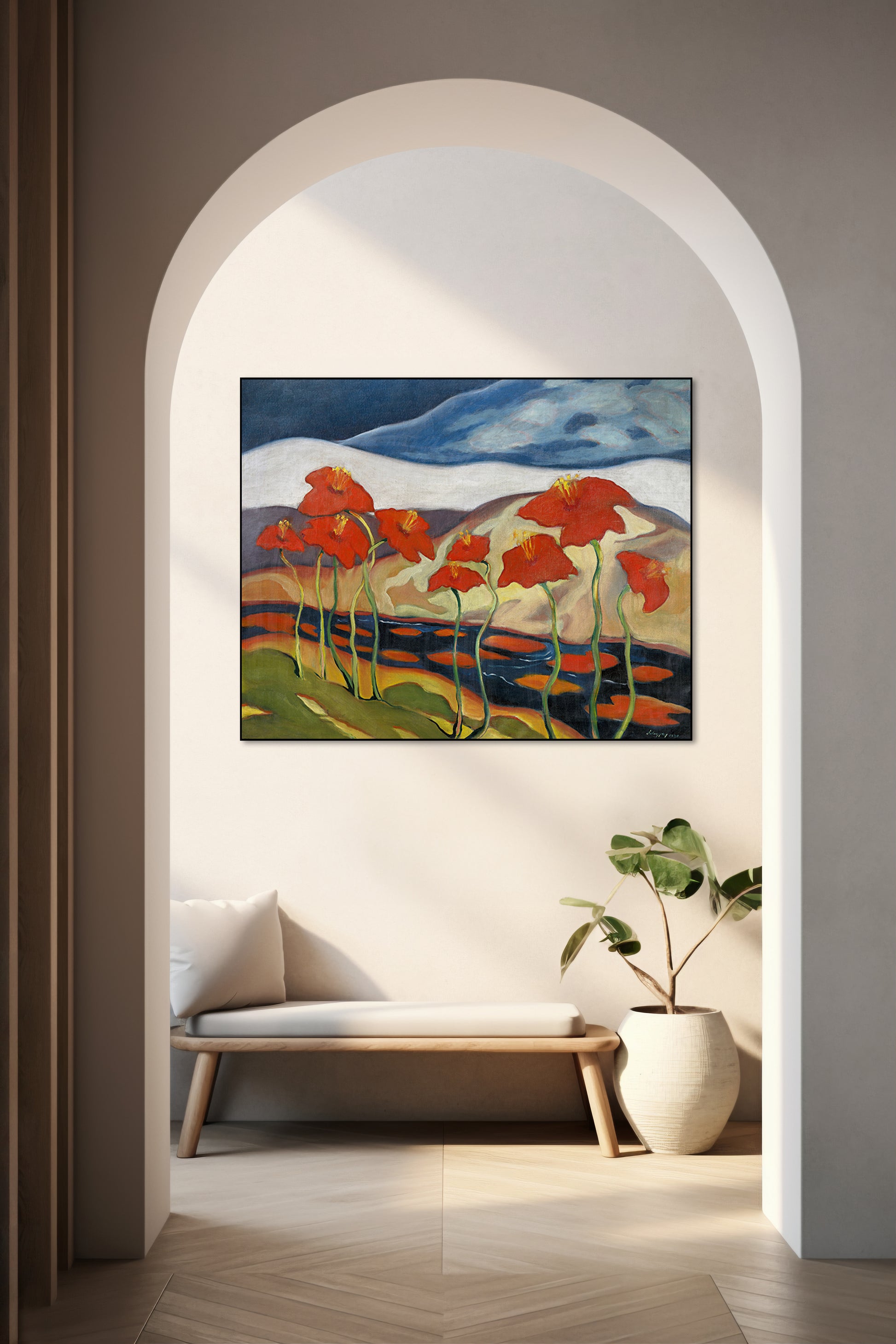 Akoestisch schilderij met Bloemenlandschap Nirvana - Hal