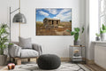 Akoestisch schilderij met Blokhut & wagenwielen Wyoming - Woonkamer