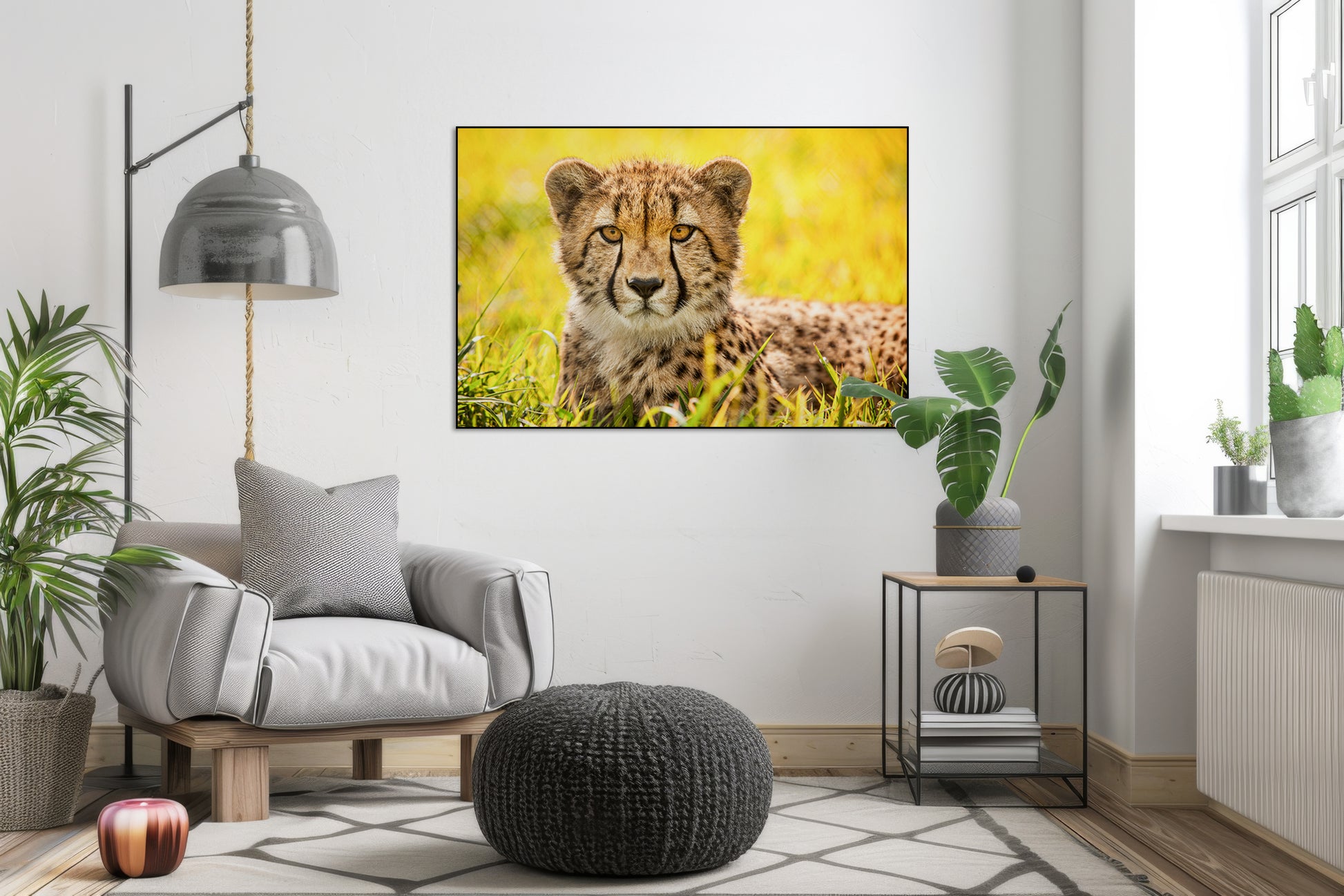 Akoestisch schilderij met Cheetah (2014) door Ronda Gregorio - moderne dierenschildering - Woonkamer 2