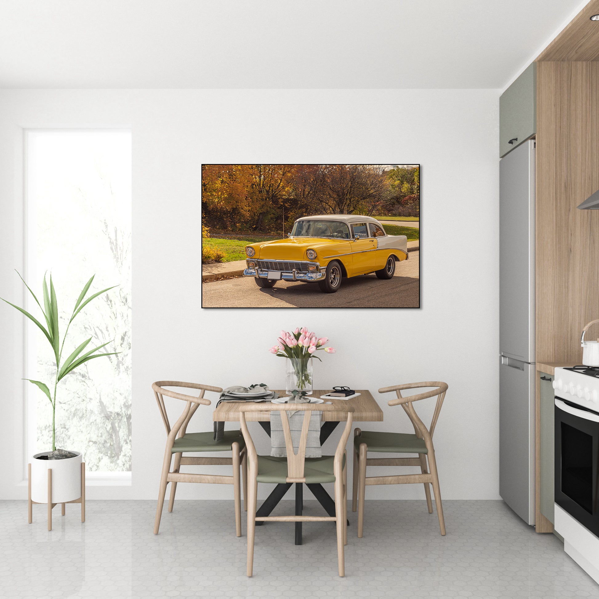 Akoestisch schilderij met Chevrolet in Québec Stad - retro stadsfoto