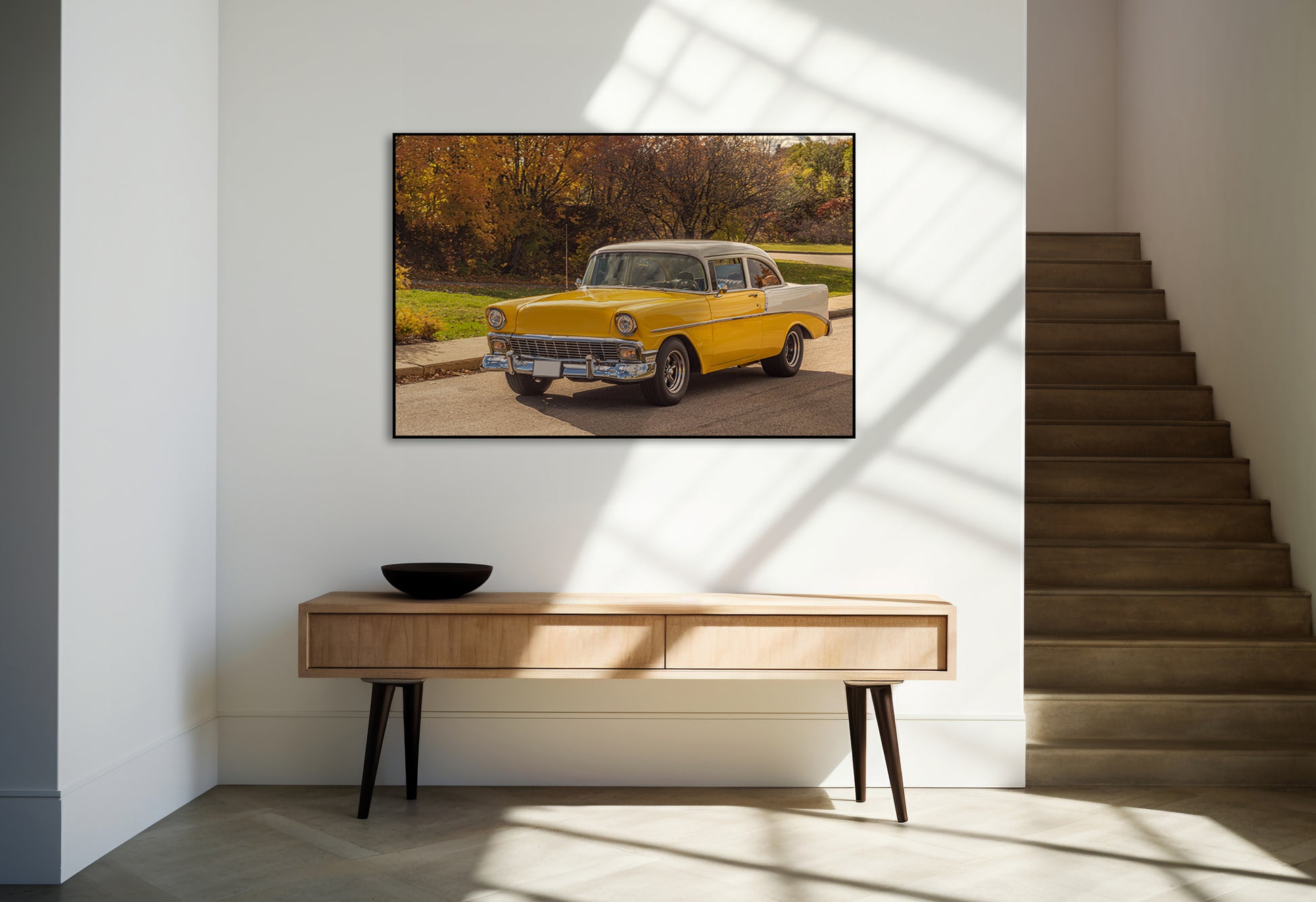 Akoestisch schilderij met Chevrolet in Québec Stad - retro stadsfoto - Hal