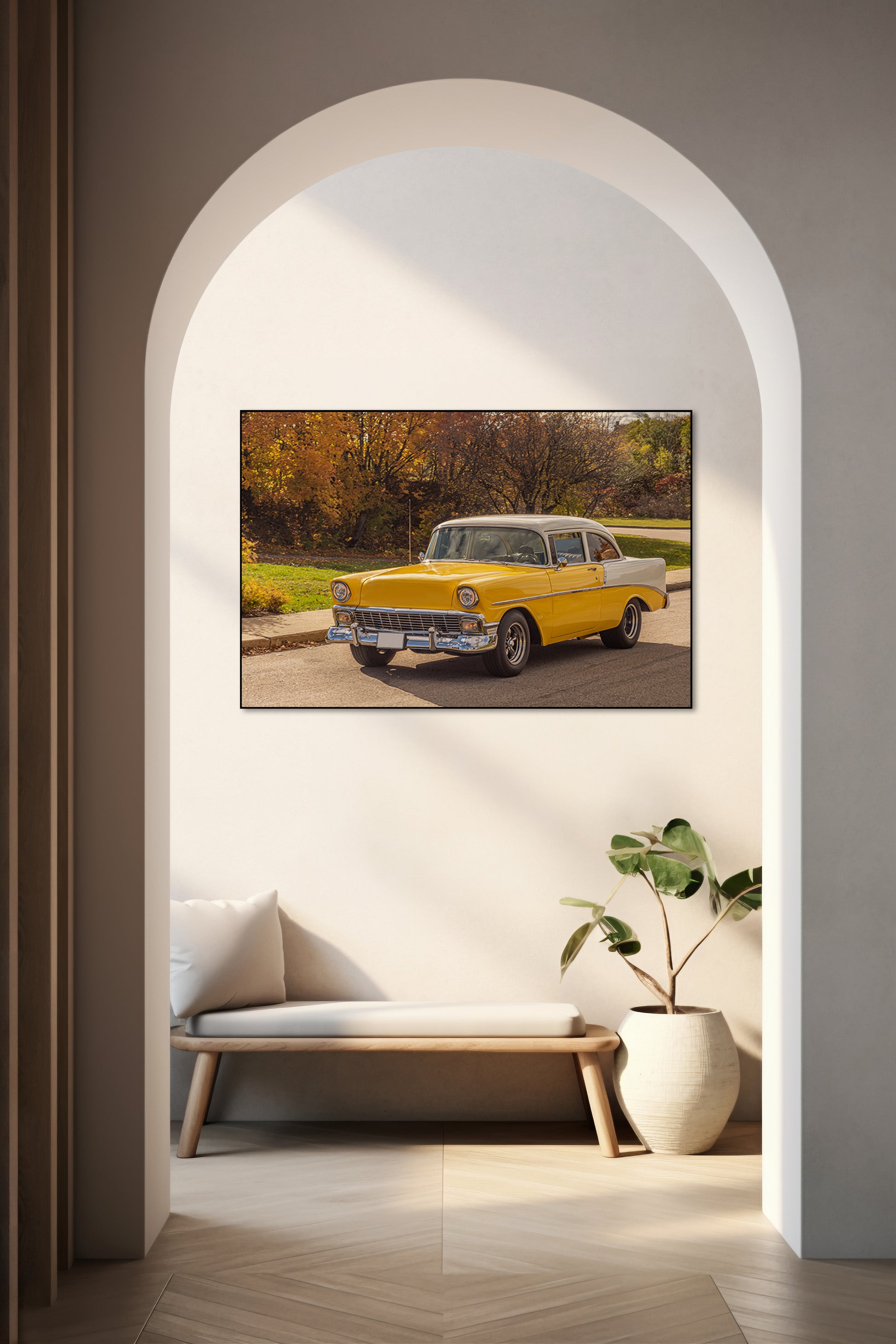 Akoestisch schilderij met Chevrolet in Québec Stad - retro stadsfoto - Hal 2