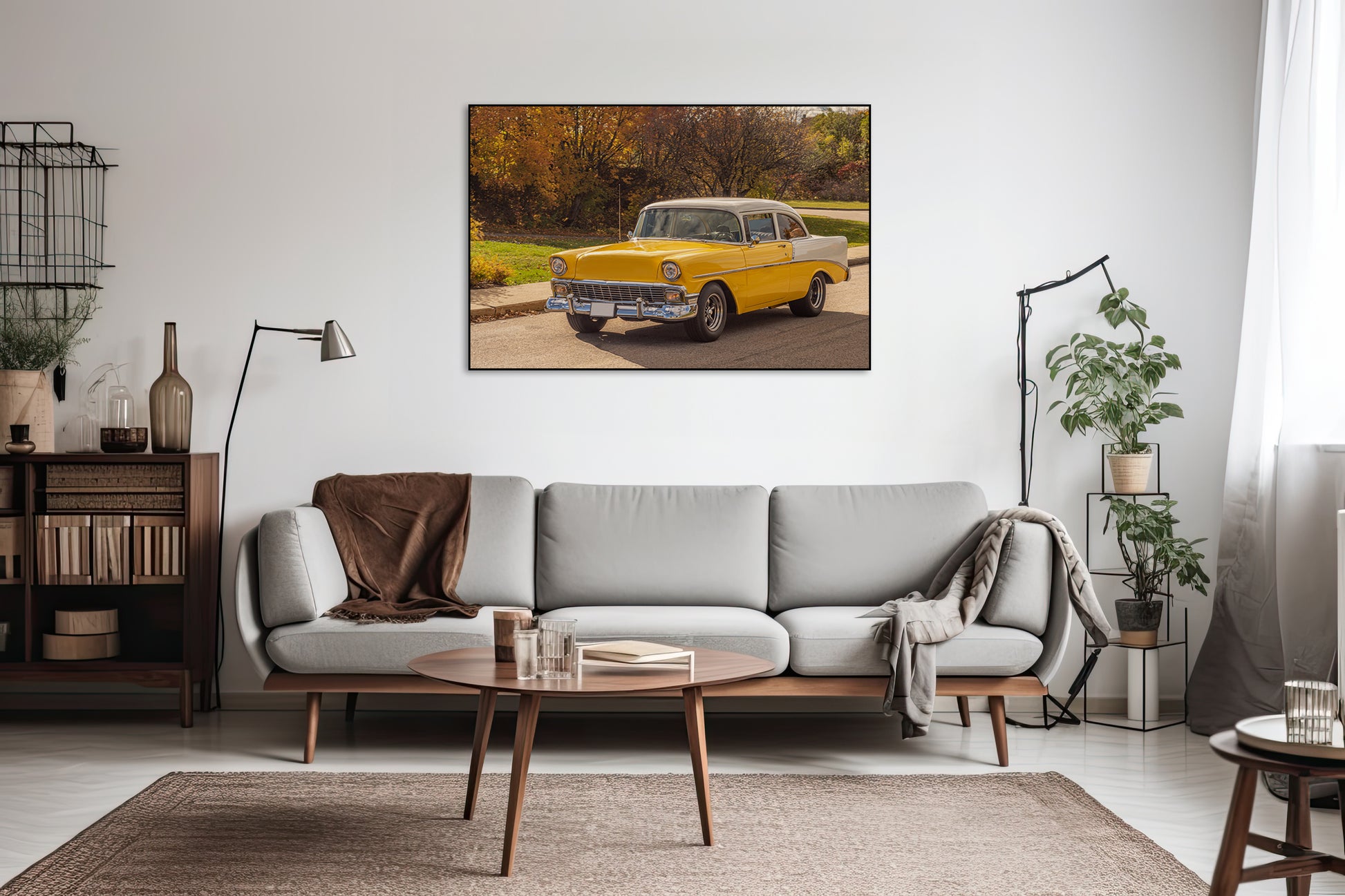 Akoestisch schilderij met Chevrolet in Québec Stad - retro stadsfoto - Woonkamer 2
