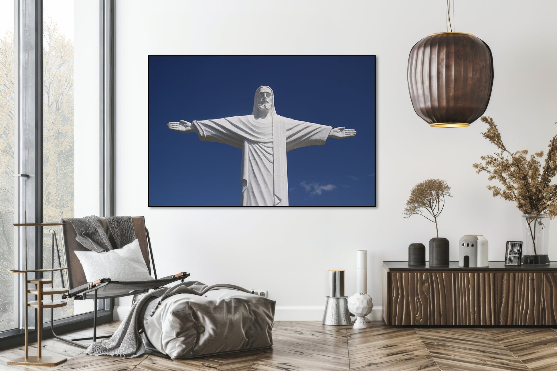Akoestisch schilderij met Christus de Verlosser in Brazilië - iconisch wereldwonder - Woonkamer
