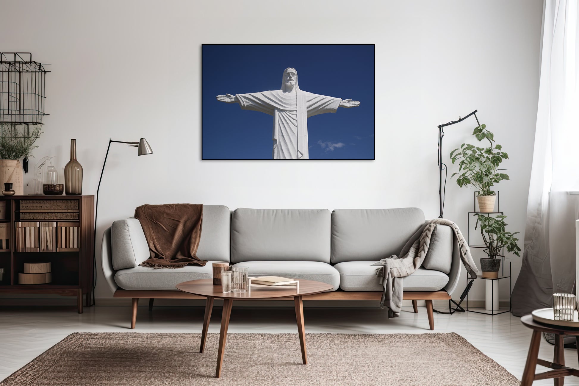 Akoestisch schilderij met Christus de Verlosser in Brazilië - iconisch wereldwonder - Woonkamer 2