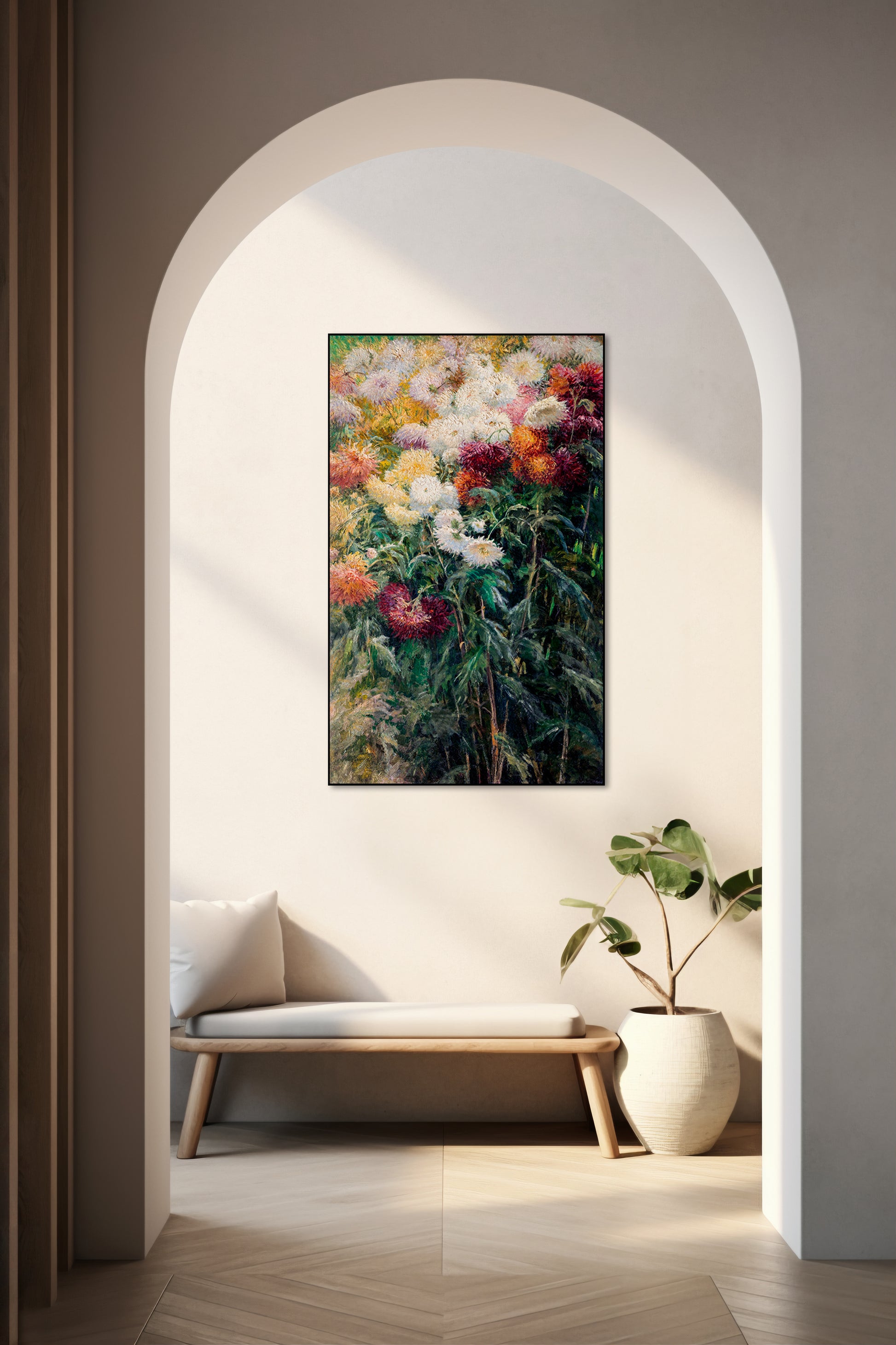 Akoestisch schilderij met Chrysanten in de tuin van Petit-Gennevilliers - impressionistisch schilderij - Hal