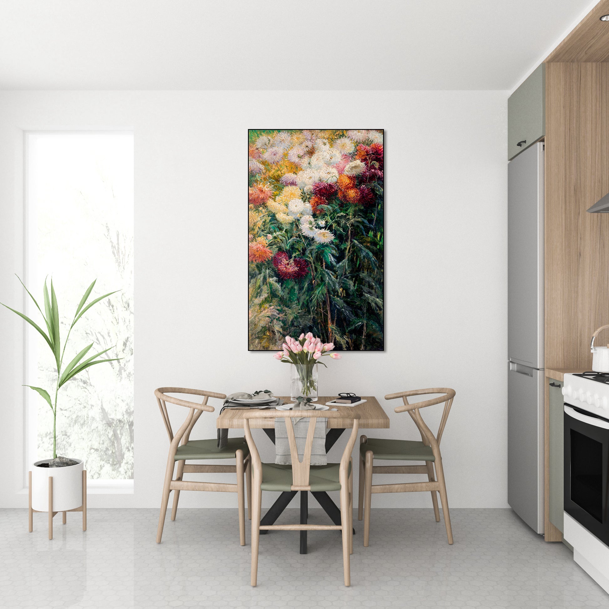 Akoestisch schilderij met Chrysanten in de tuin van Petit-Gennevilliers - impressionistisch schilderij - Keuken