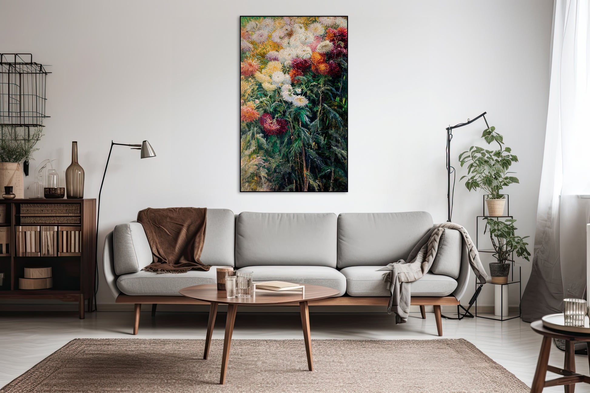 Akoestisch schilderij met Chrysanten in de tuin van Petit-Gennevilliers - impressionistisch schilderij - Woonkamer