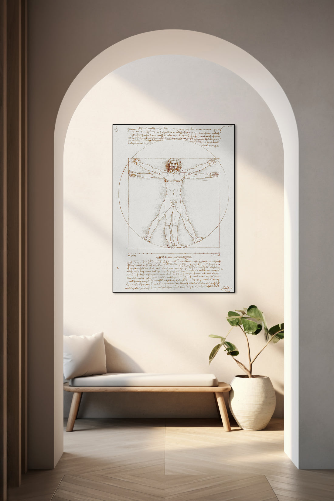 Akoestisch schilderij met De Vitruviaanse Man - Leonardo da Vinci
