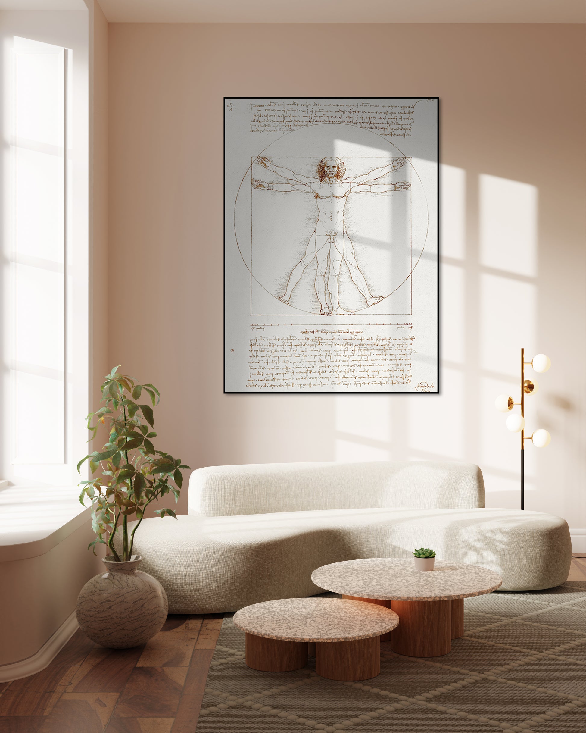 Akoestisch schilderij met De Vitruviaanse Man - Leonardo da Vinci - Woonkamer