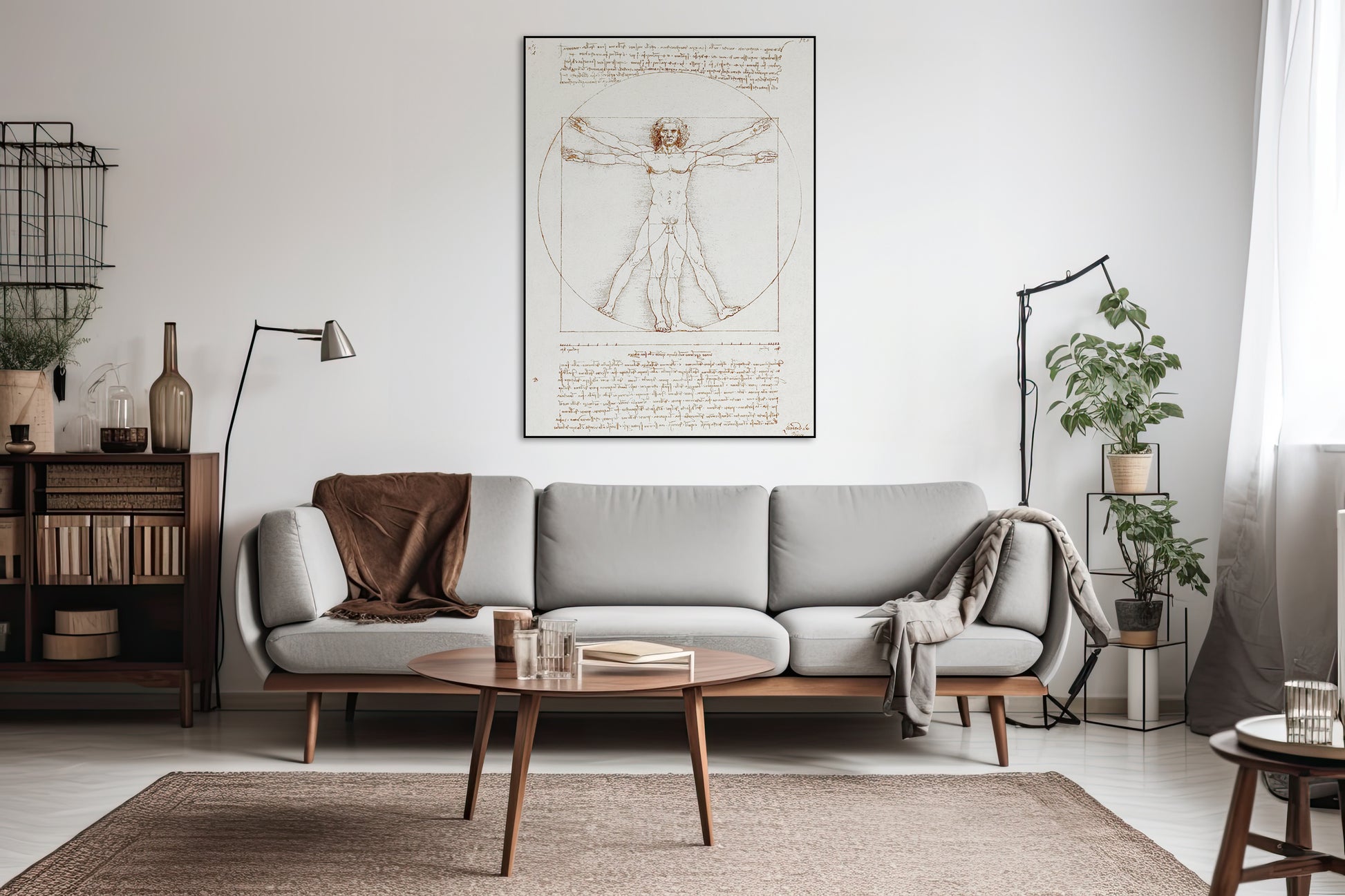 Akoestisch schilderij met De Vitruviaanse Man - Leonardo da Vinci - Woonkamer 2