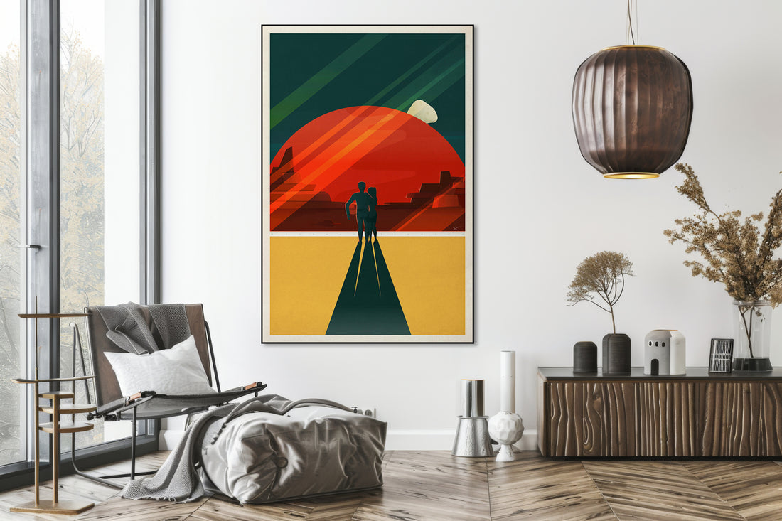 Akoestisch schilderij met Futuristisch vliegen naar de ruimte