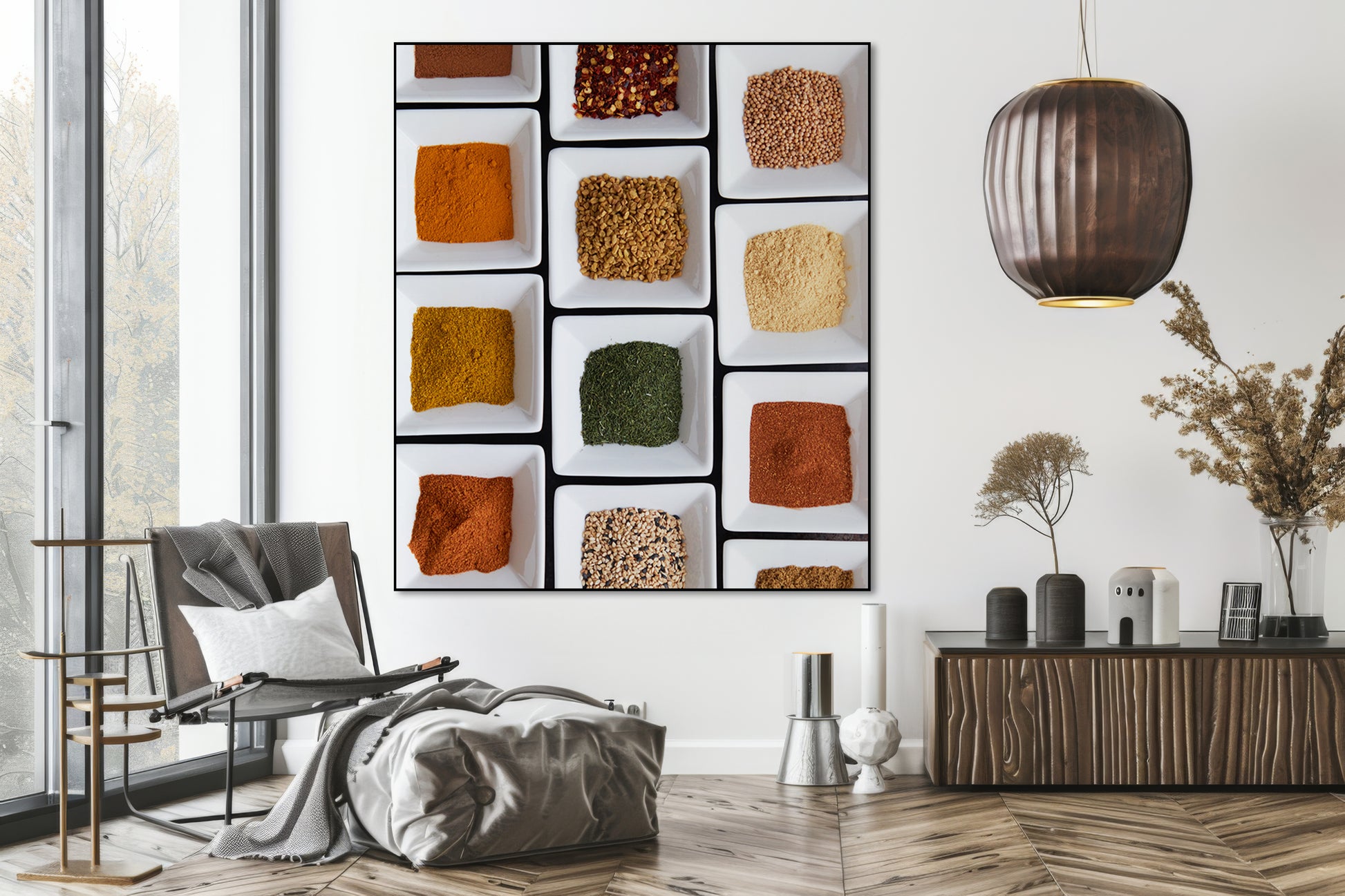 Akoestisch schilderij met Gekleurde specerijen foto - Woonkamer