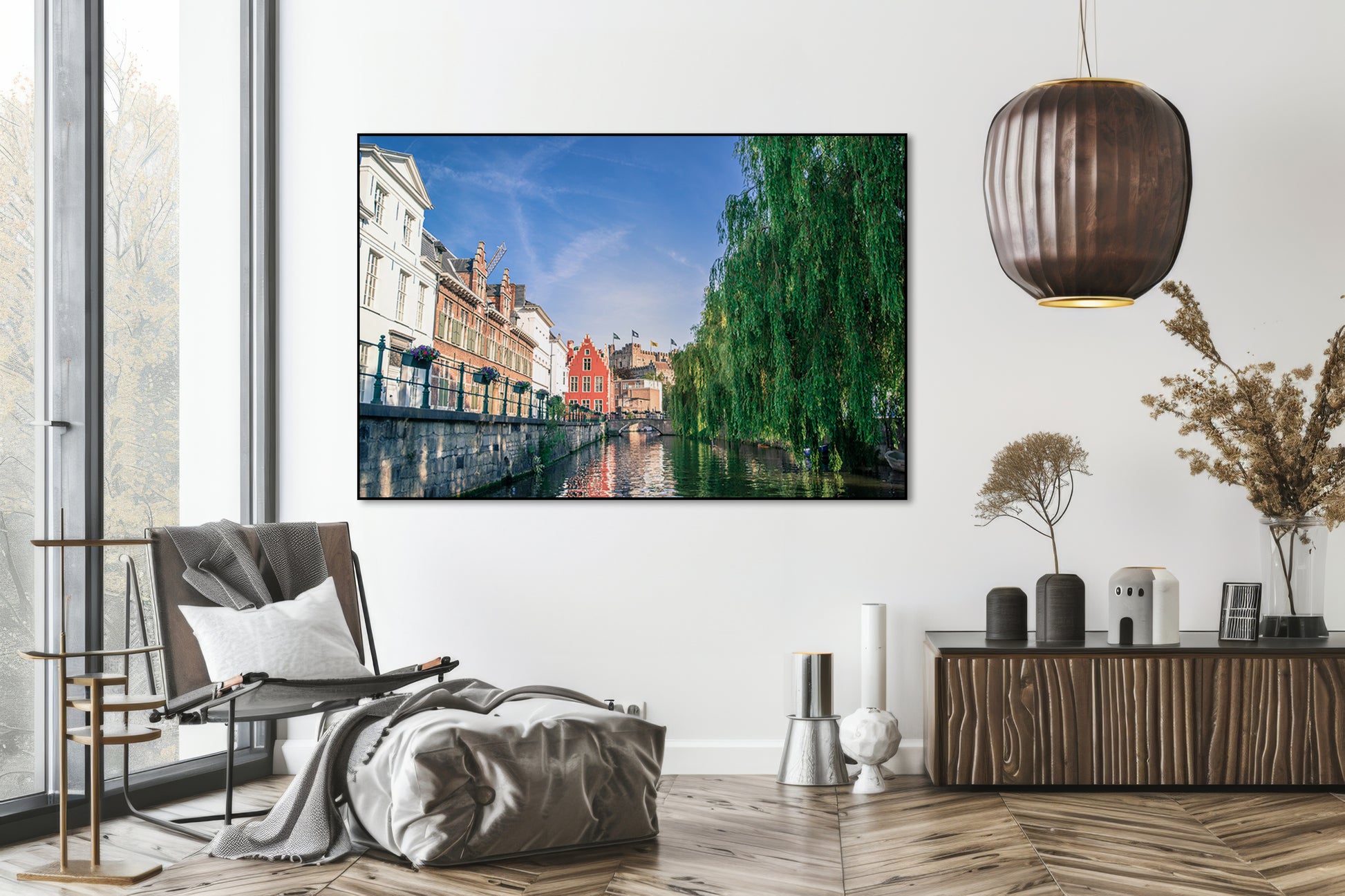 Akoestisch schilderij met Gentse kanaal – stadsfotografie - Woonkamer
