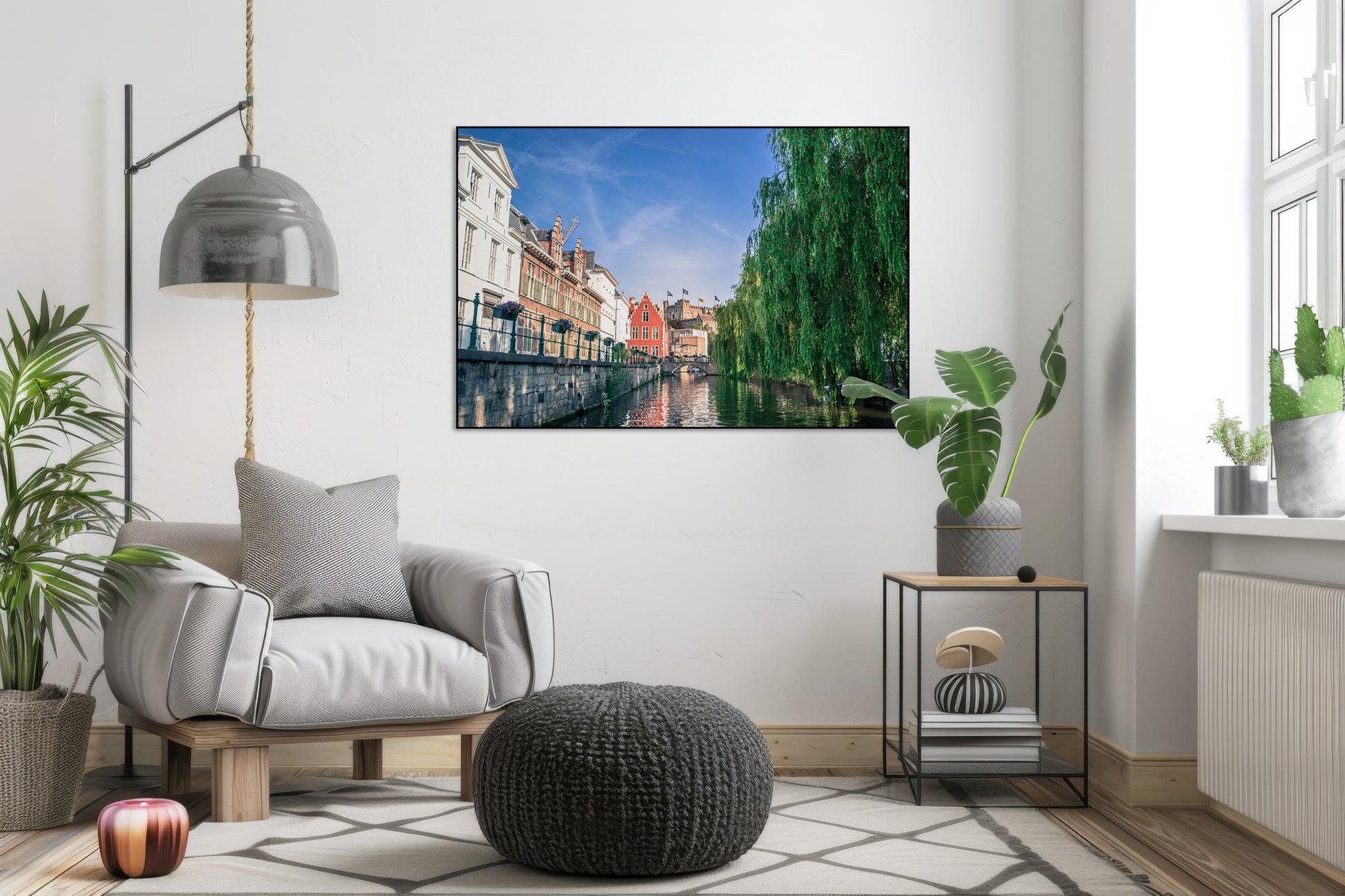 Akoestisch schilderij met Gentse kanaal – stadsfotografie - Woonkamer 2