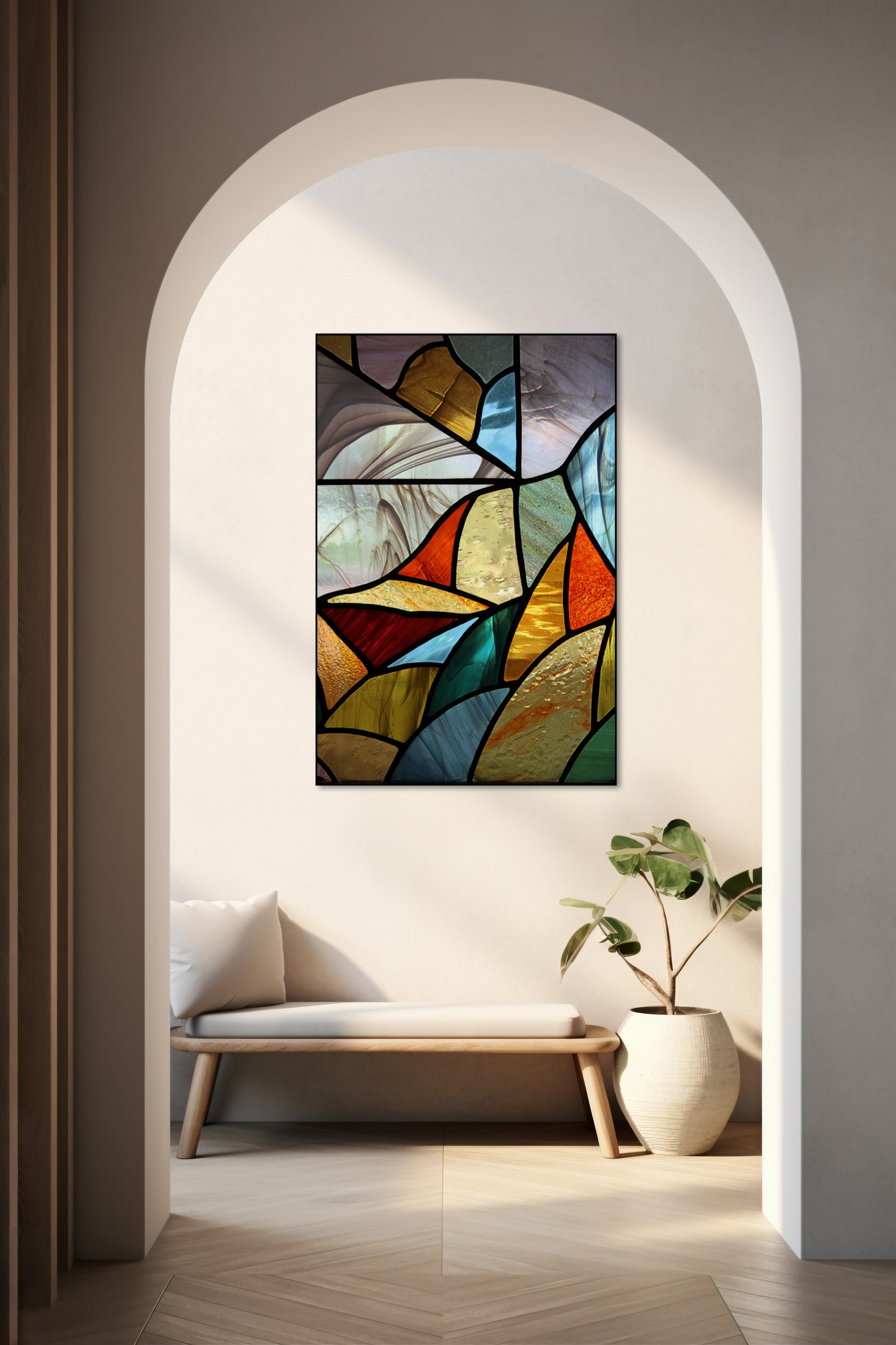 Akoestisch schilderij met Glas-in-Lood - Hal