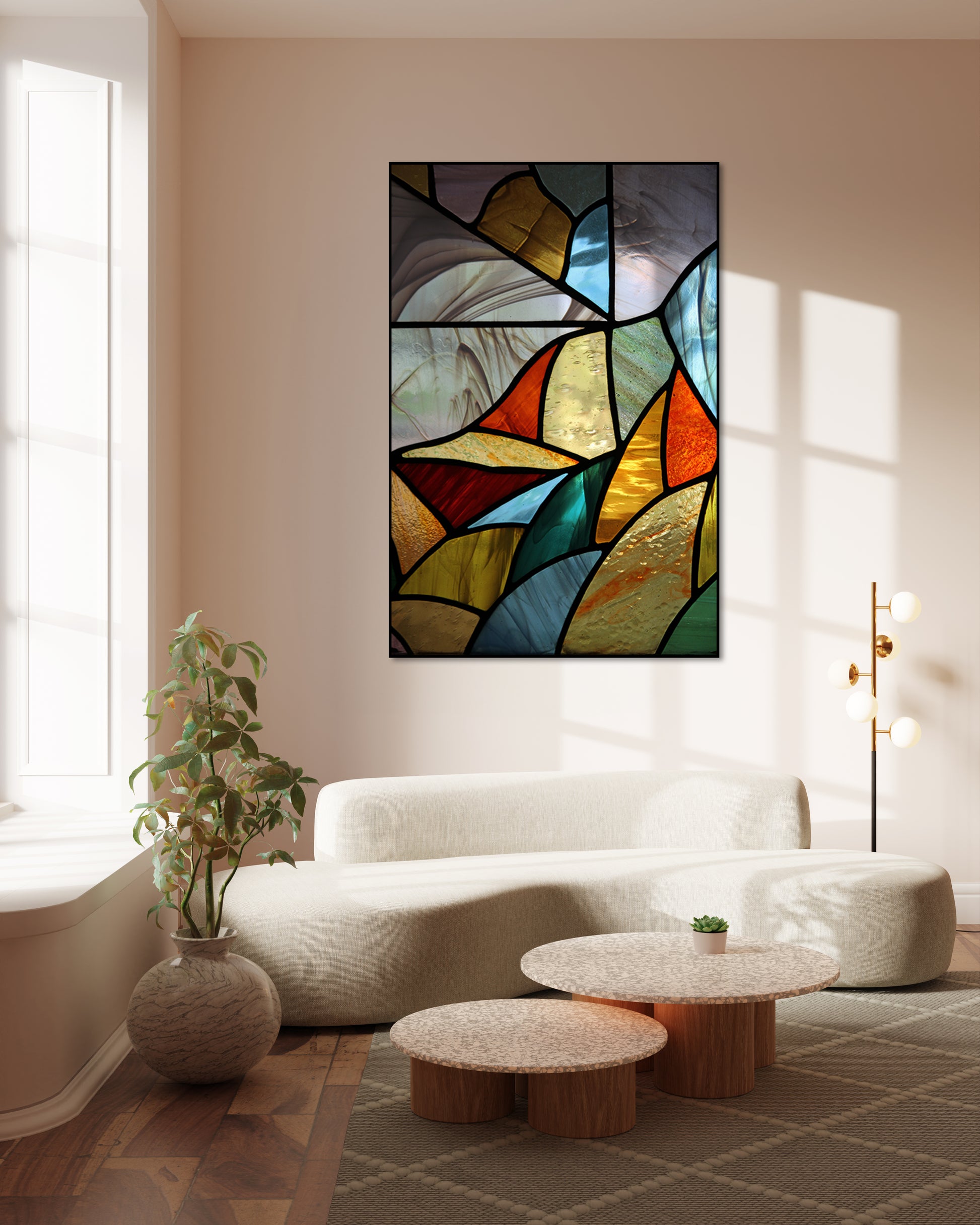 Akoestisch schilderij met Glas-in-Lood - Woonkamer