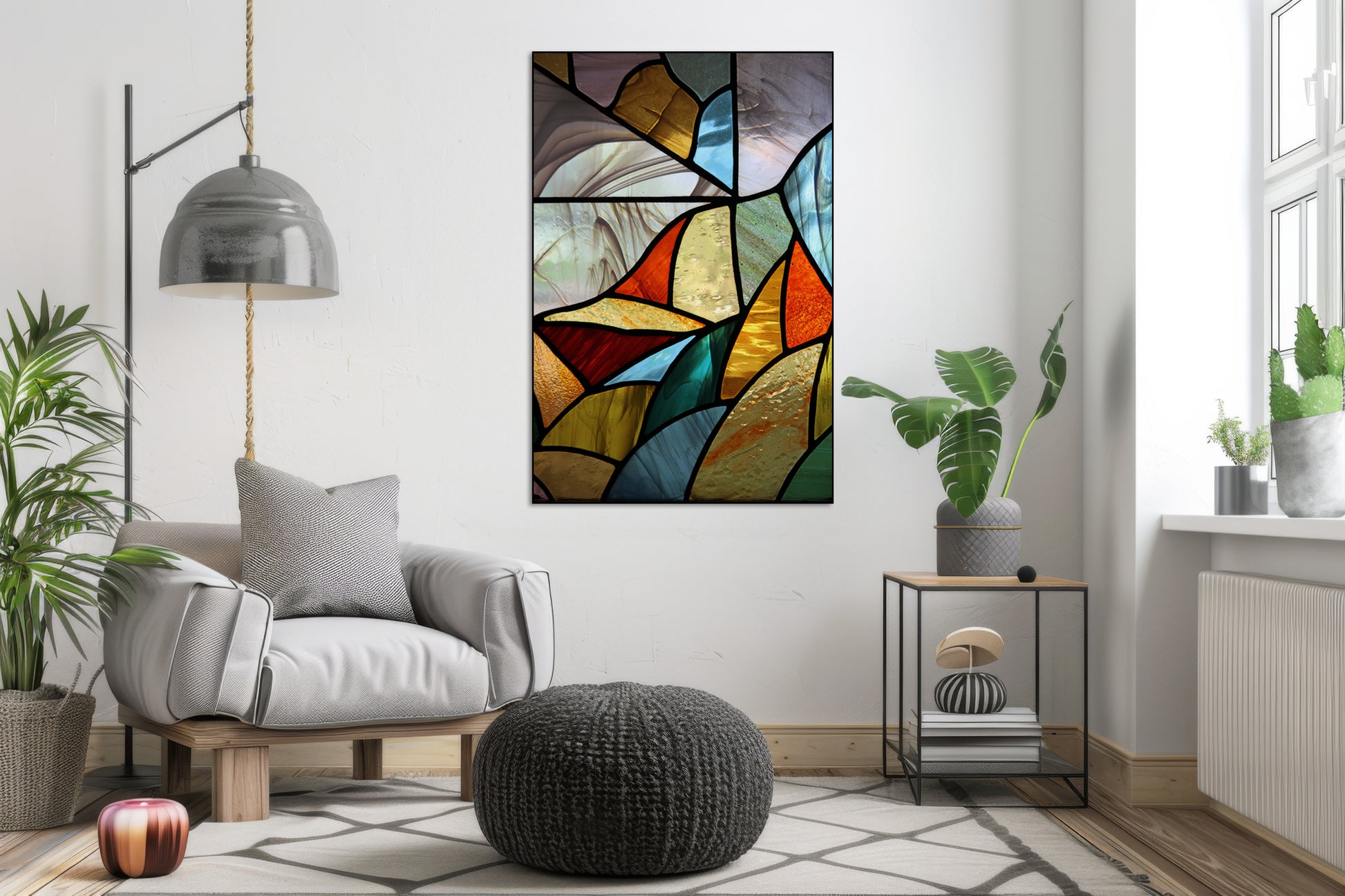Akoestisch schilderij met Glas-in-Lood - Woonkamer 3