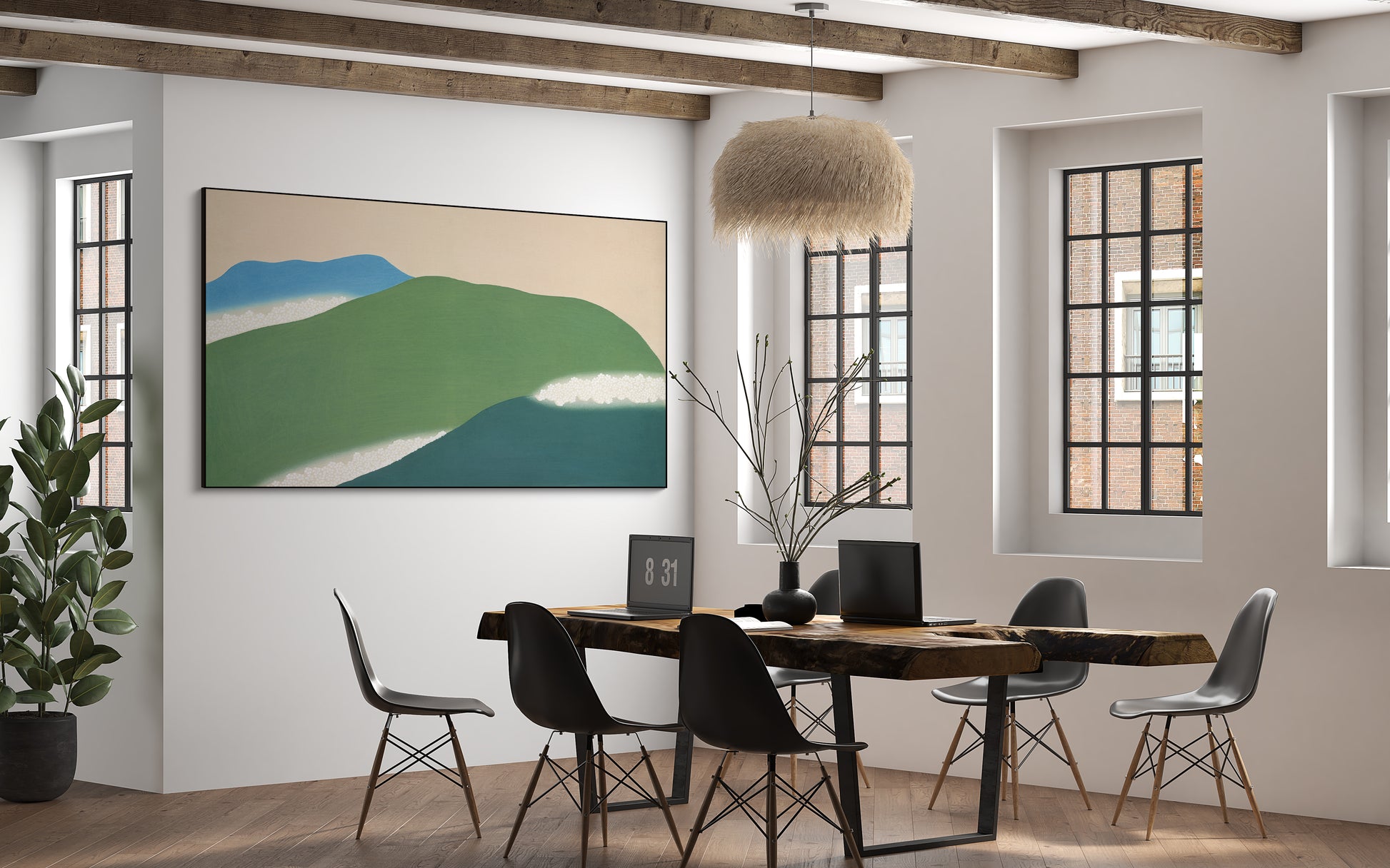 
Akoestisch schilderij met Groene bergen – Japanse kunst - Kantoor
