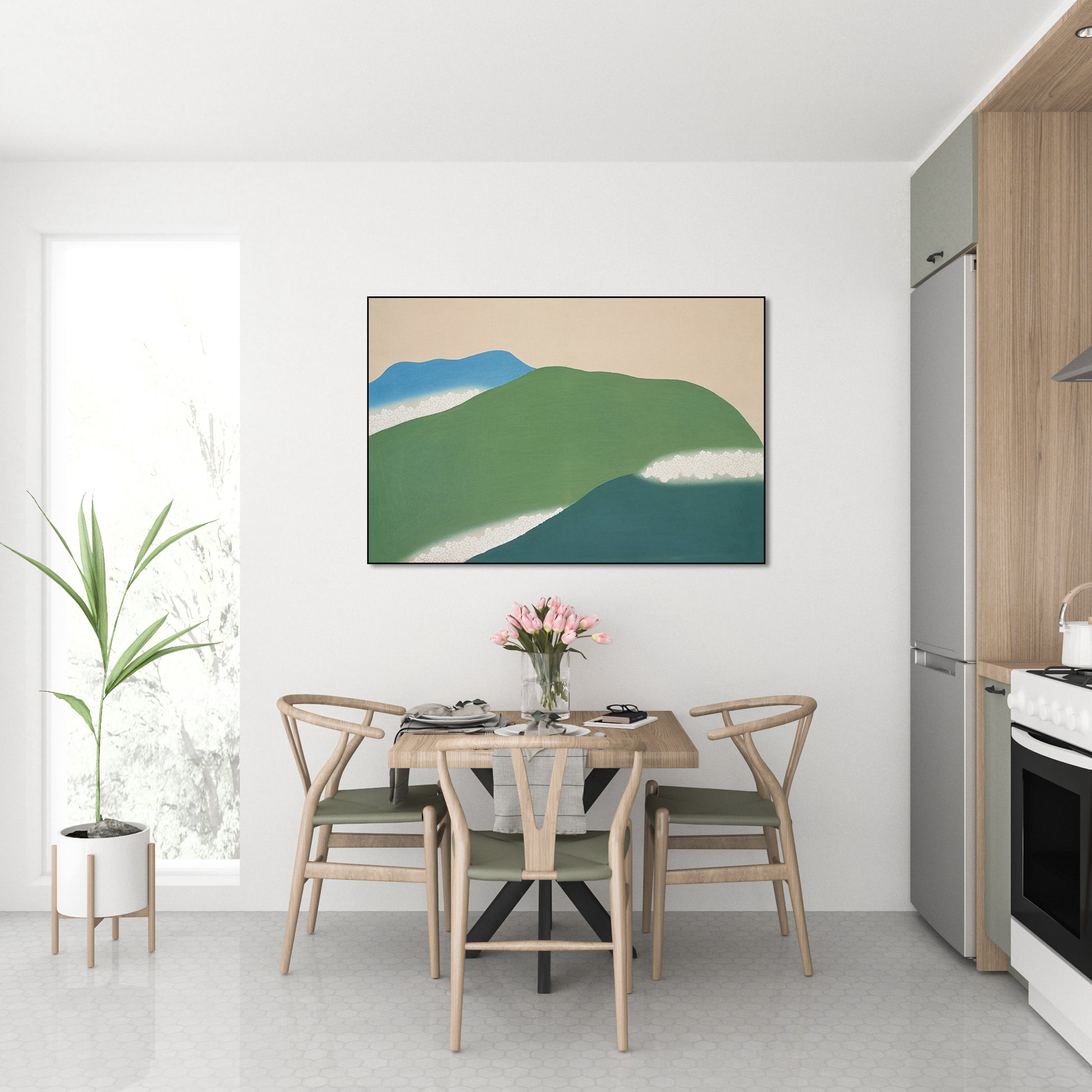  Akoestisch schilderij met Groene bergen – Japanse kunst - Keuken
