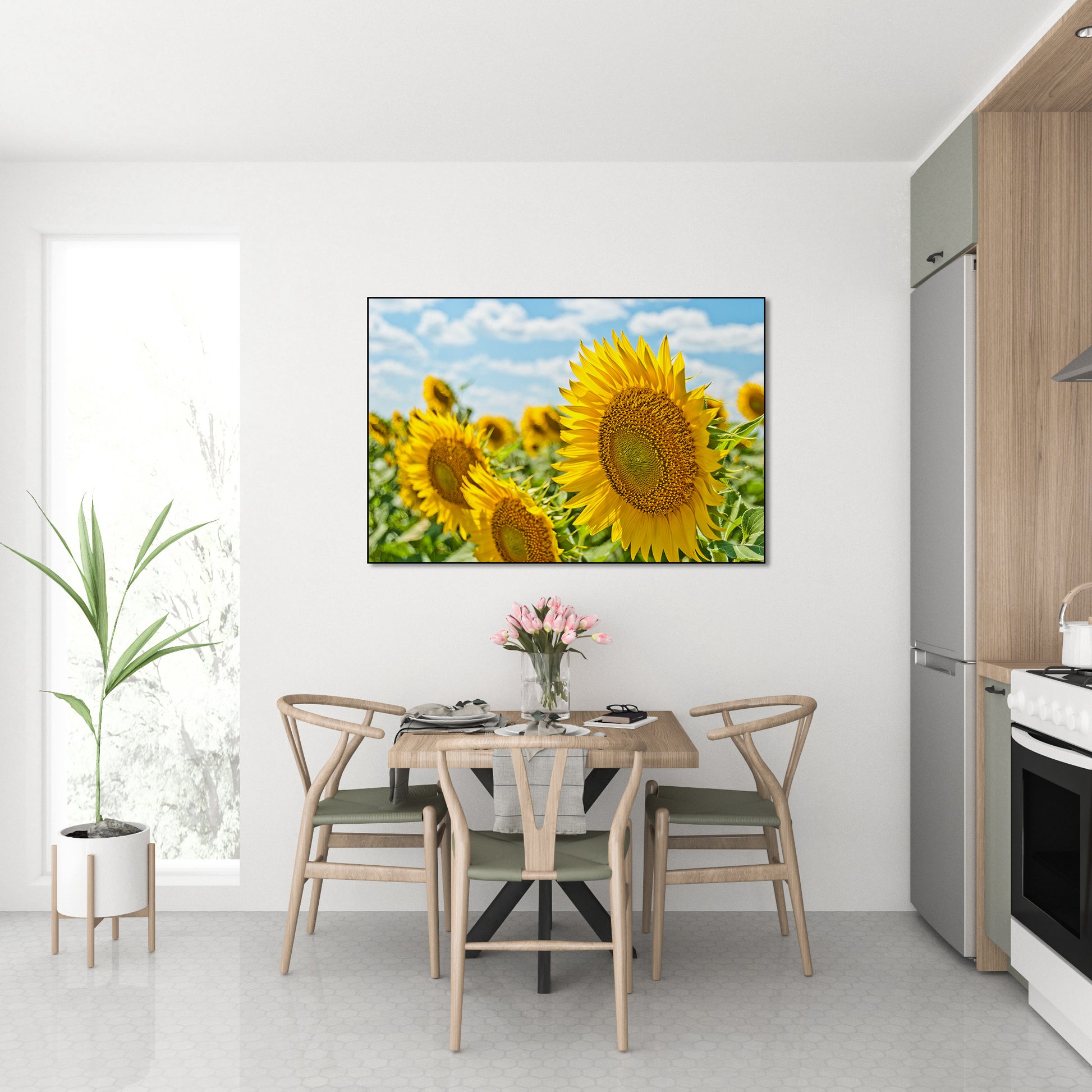 Akoestisch schilderij met Grote zonnebloemen in bloei - Keuken