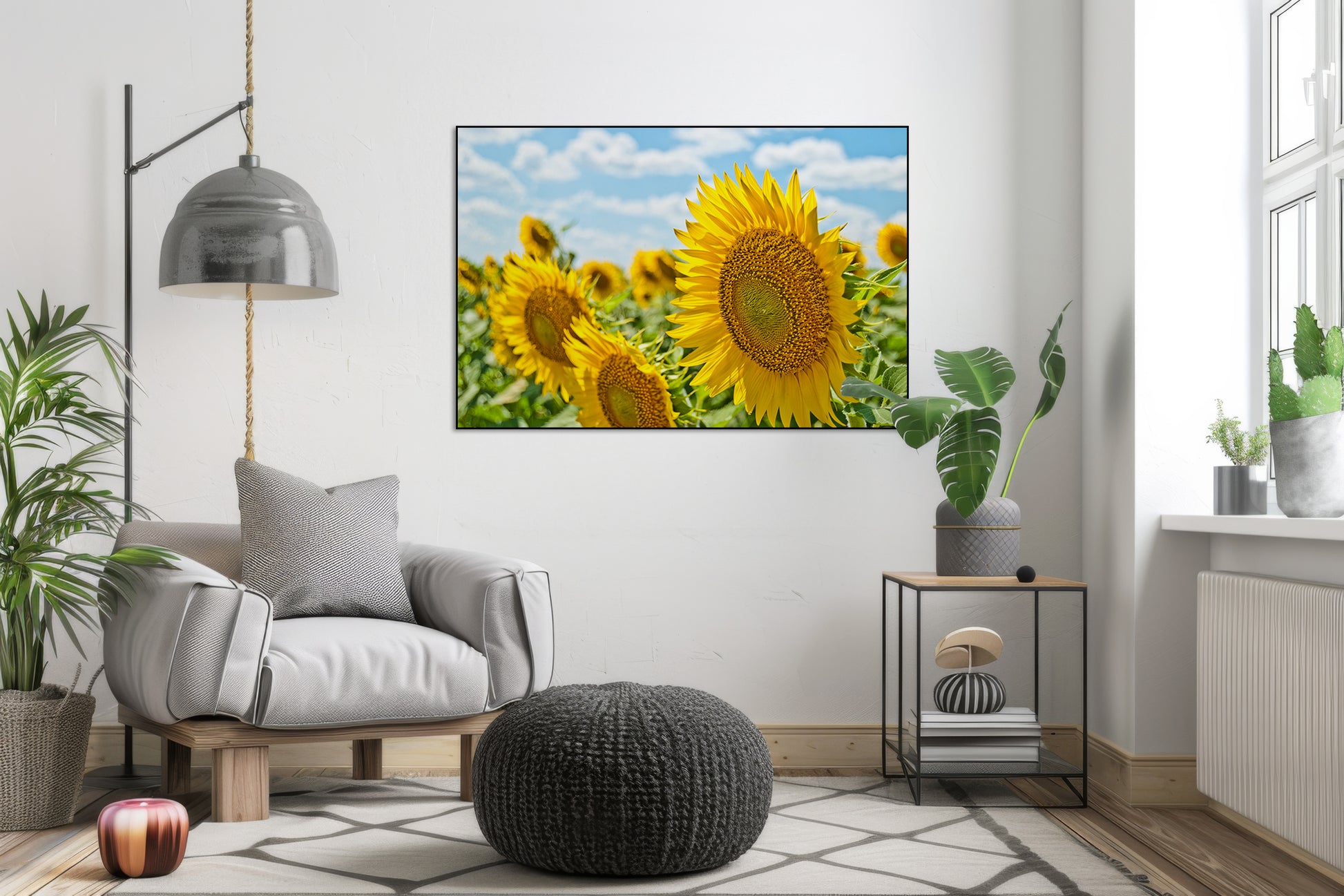 Akoestisch schilderij met Grote zonnebloemen in bloei - Woonkamer