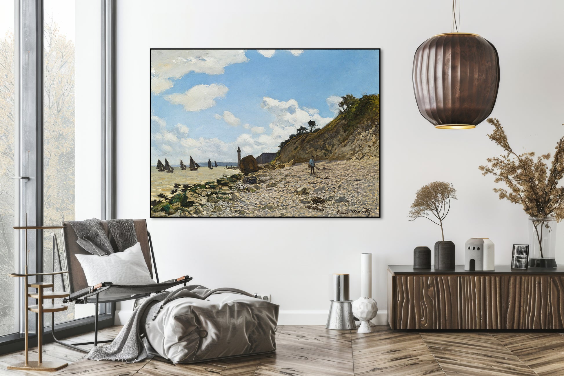 Akoestisch schilderij met Het Strand van Honfleur - Woonkamer 2