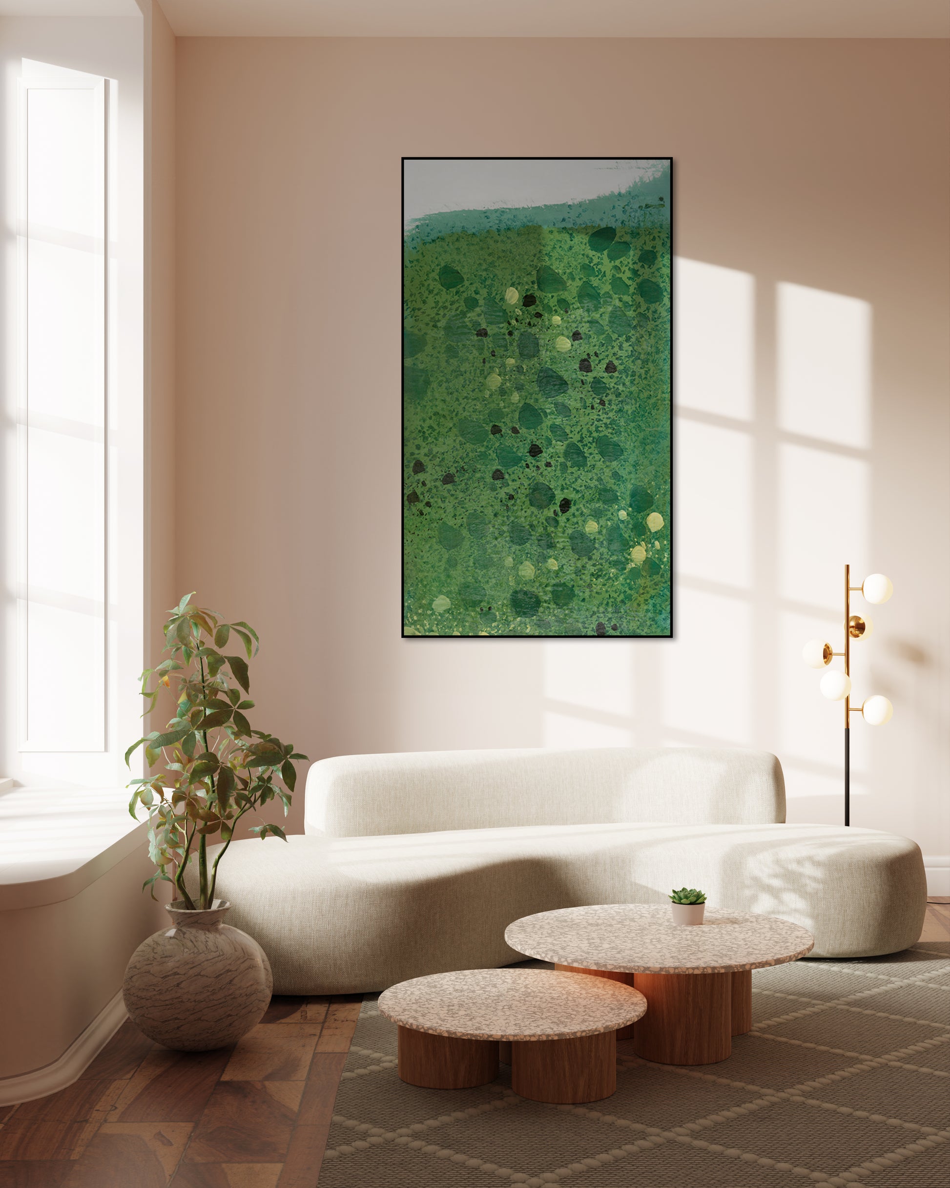 Akoestisch schilderij met Imitatie Gesneden Steen Wand - Woonkamer