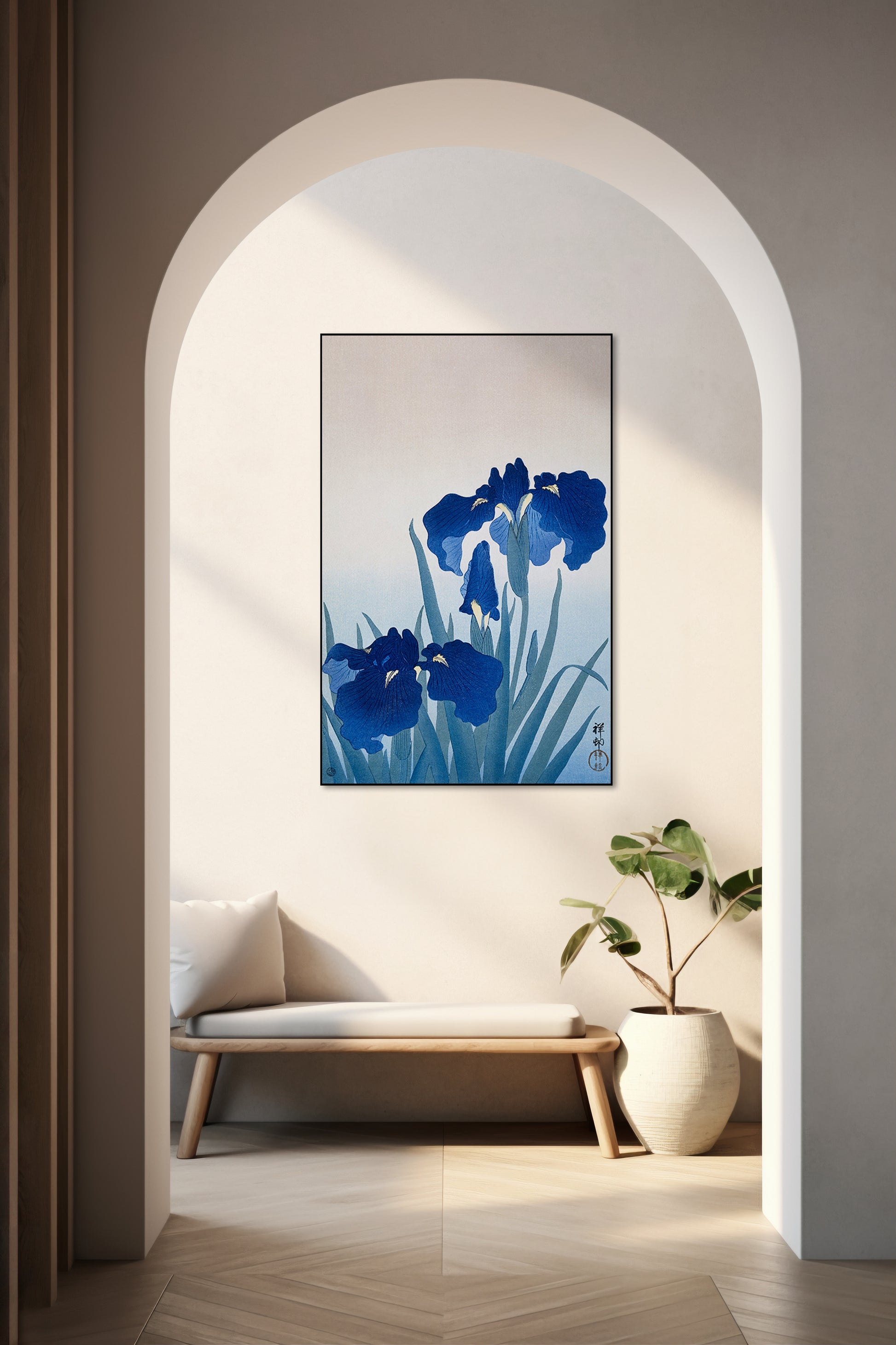 Akoestisch schilderij met Irissen – bloemen natuurfoto - Hal
