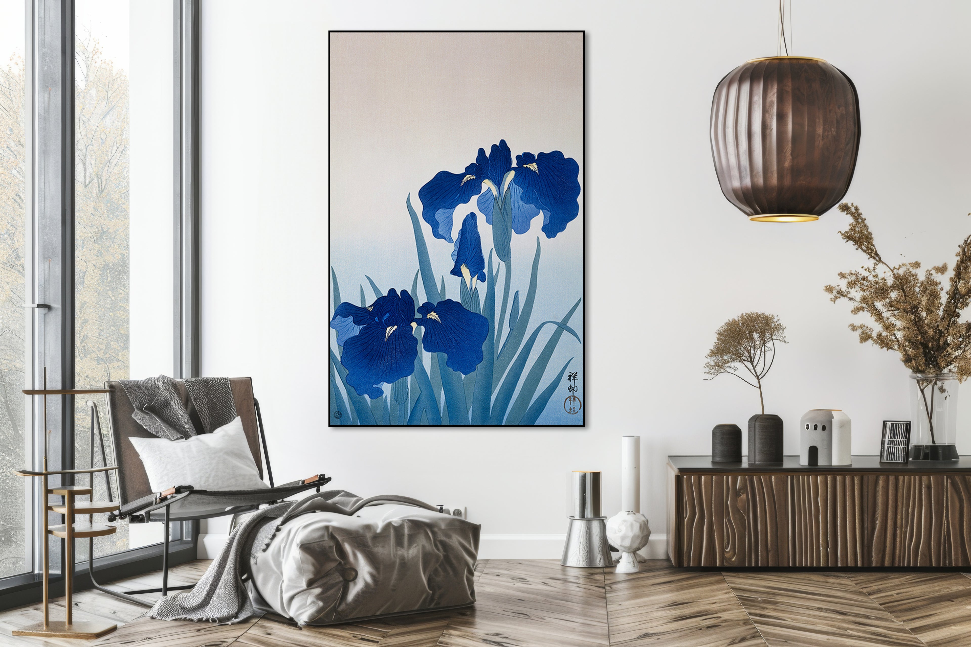 Akoestisch schilderij met Irissen – bloemen natuurfoto - Woonkamer