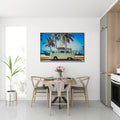 Akoestisch schilderij met Klassieke caravan voor het strand - vintage fotoprint - Keuken