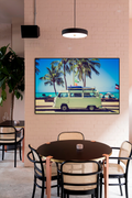 Akoestisch schilderij met Klassieke caravan voor het strand - vintage fotoprint - Keuken 2