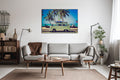 Akoestisch schilderij met Klassieke caravan voor het strand - vintage fotoprint - Woonkamer