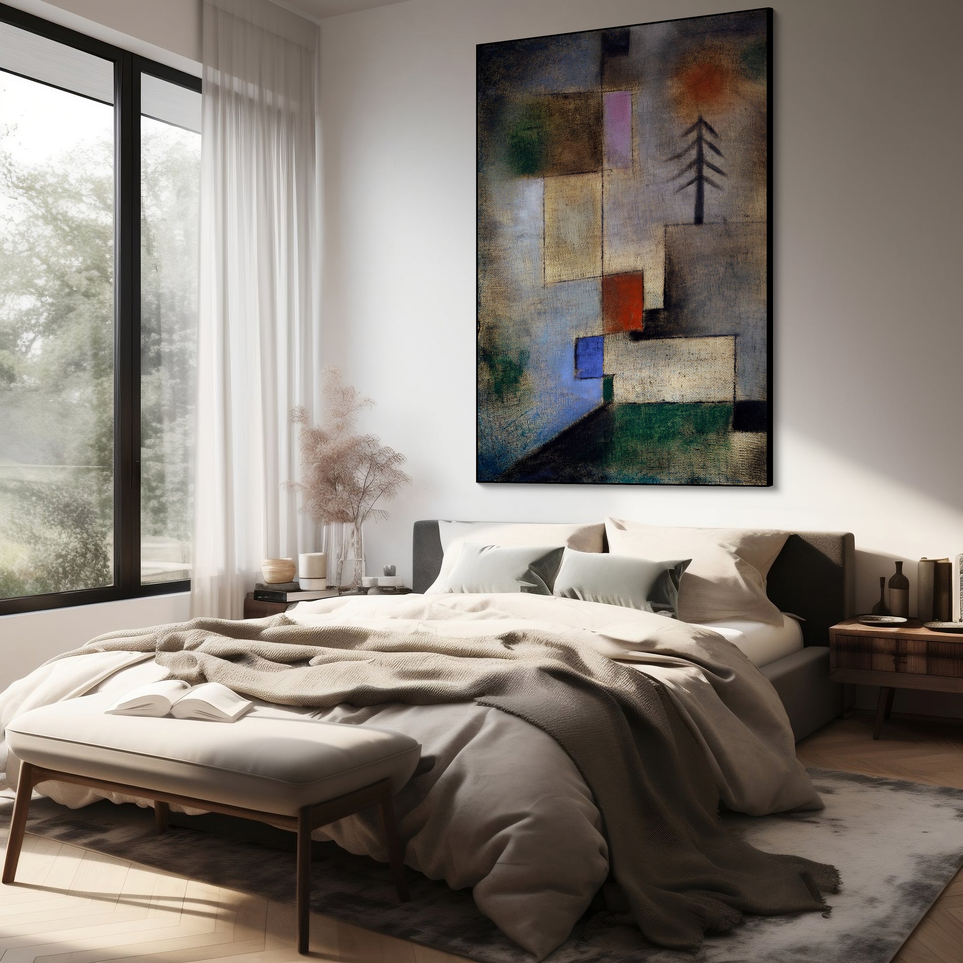 Akoestisch schilderij met Klein Dennenboom Schilderij - Slaapkamer