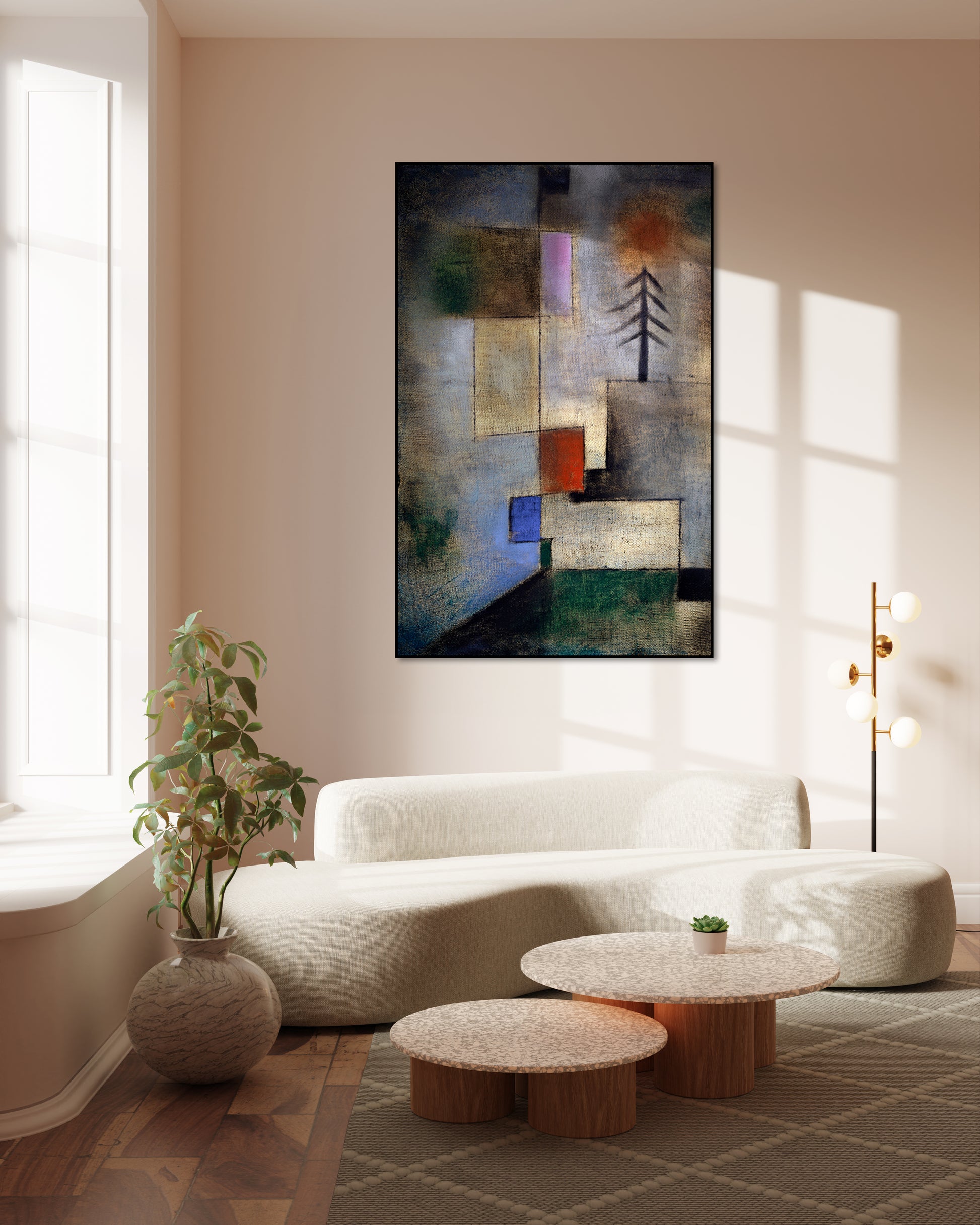Akoestisch schilderij met Klein Dennenboom Schilderij - Woonkamer 3