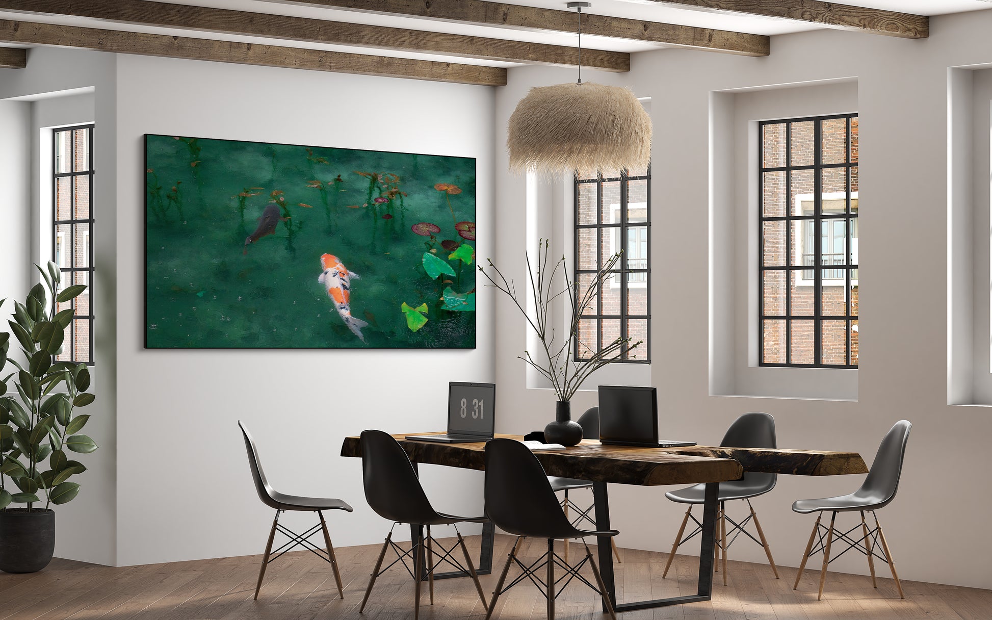 Akoestisch schilderij met Koi karpers in vijver – Japan - Kantoor