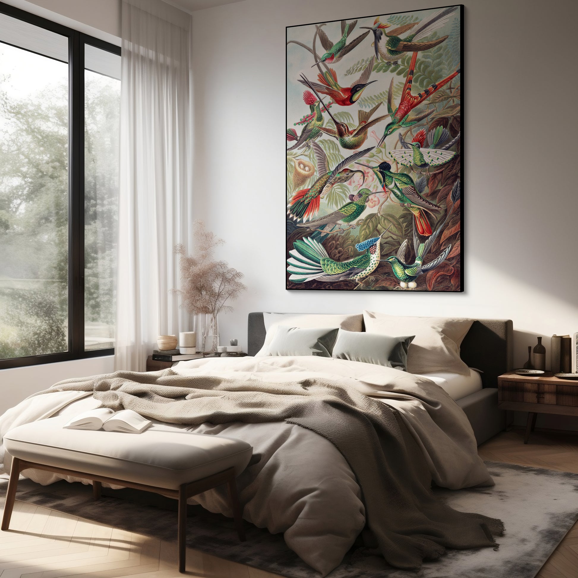 Akoestisch schilderij met Kolibries - Ernst Haeckel - Slaapkamer