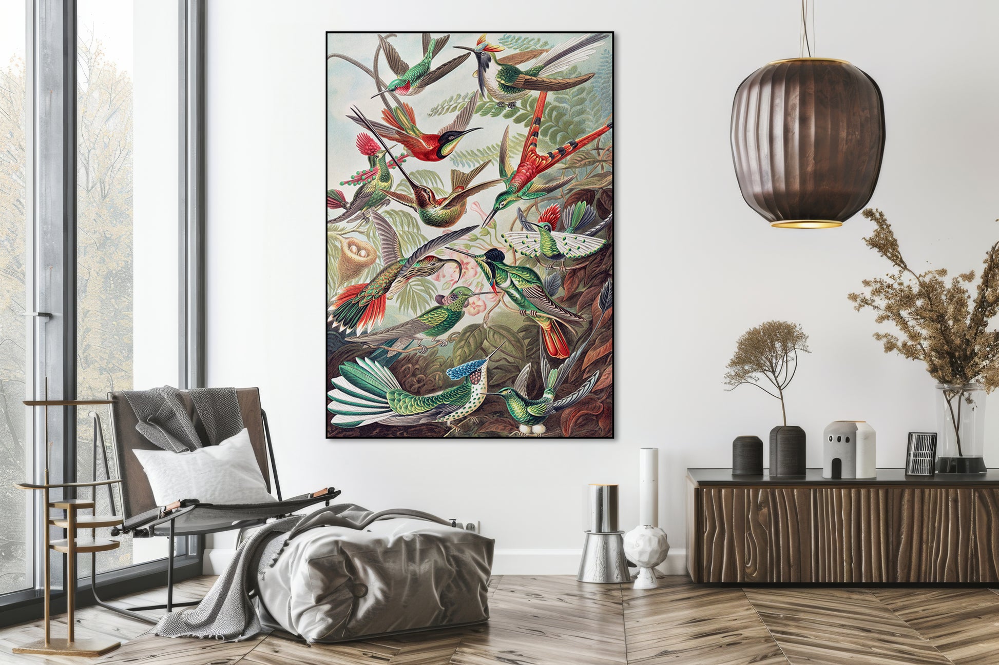 Akoestisch schilderij met Kolibries - Ernst Haeckel - Woonkamer
